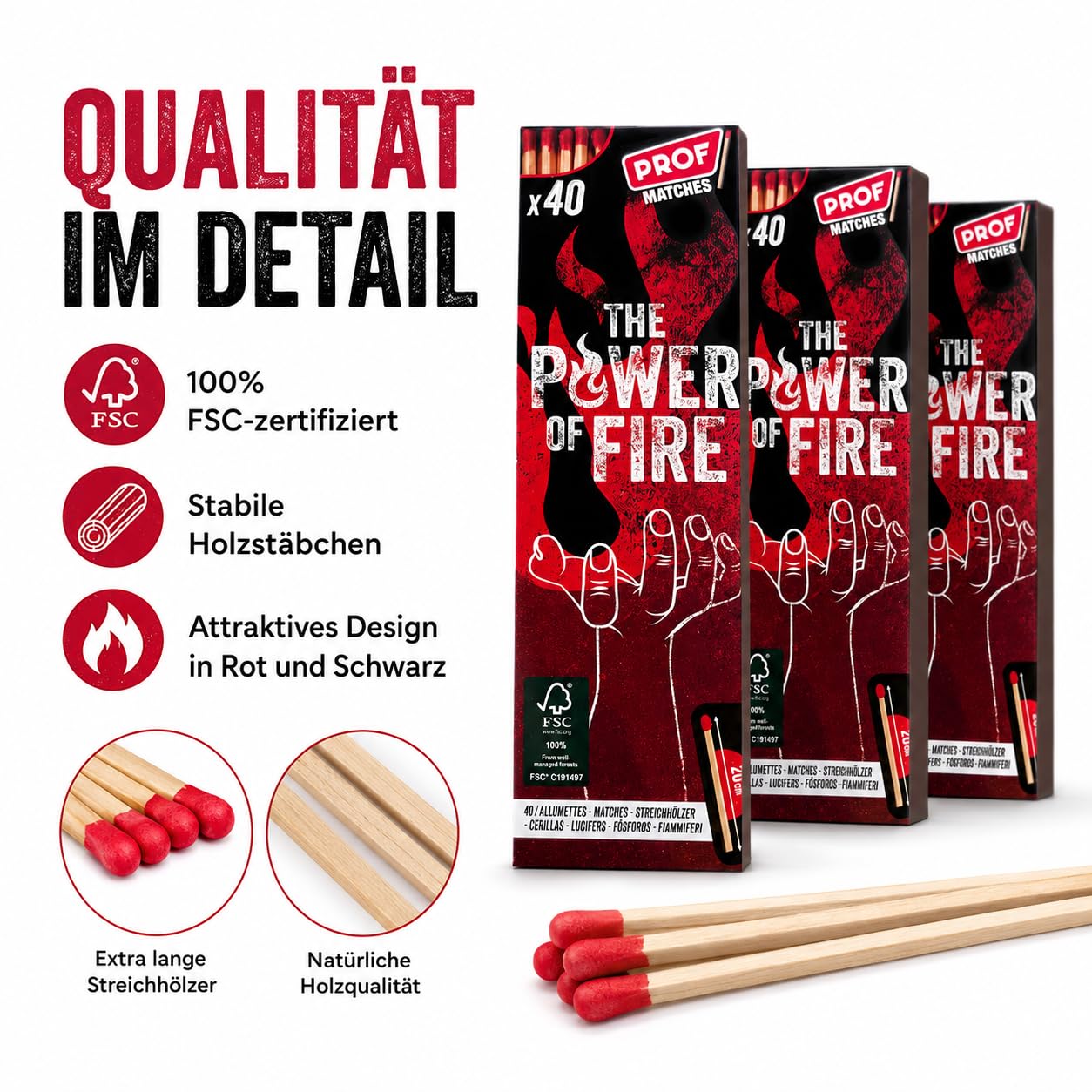 jameitop Confezione da 5 fiammiferi XXL – 20 cm extra lunghi di alta qualità, 200 pezzi per set, ideali per campeggio, barbecue, avventure all'aperto, sopravvivenza, emergenze e progetti fai da te