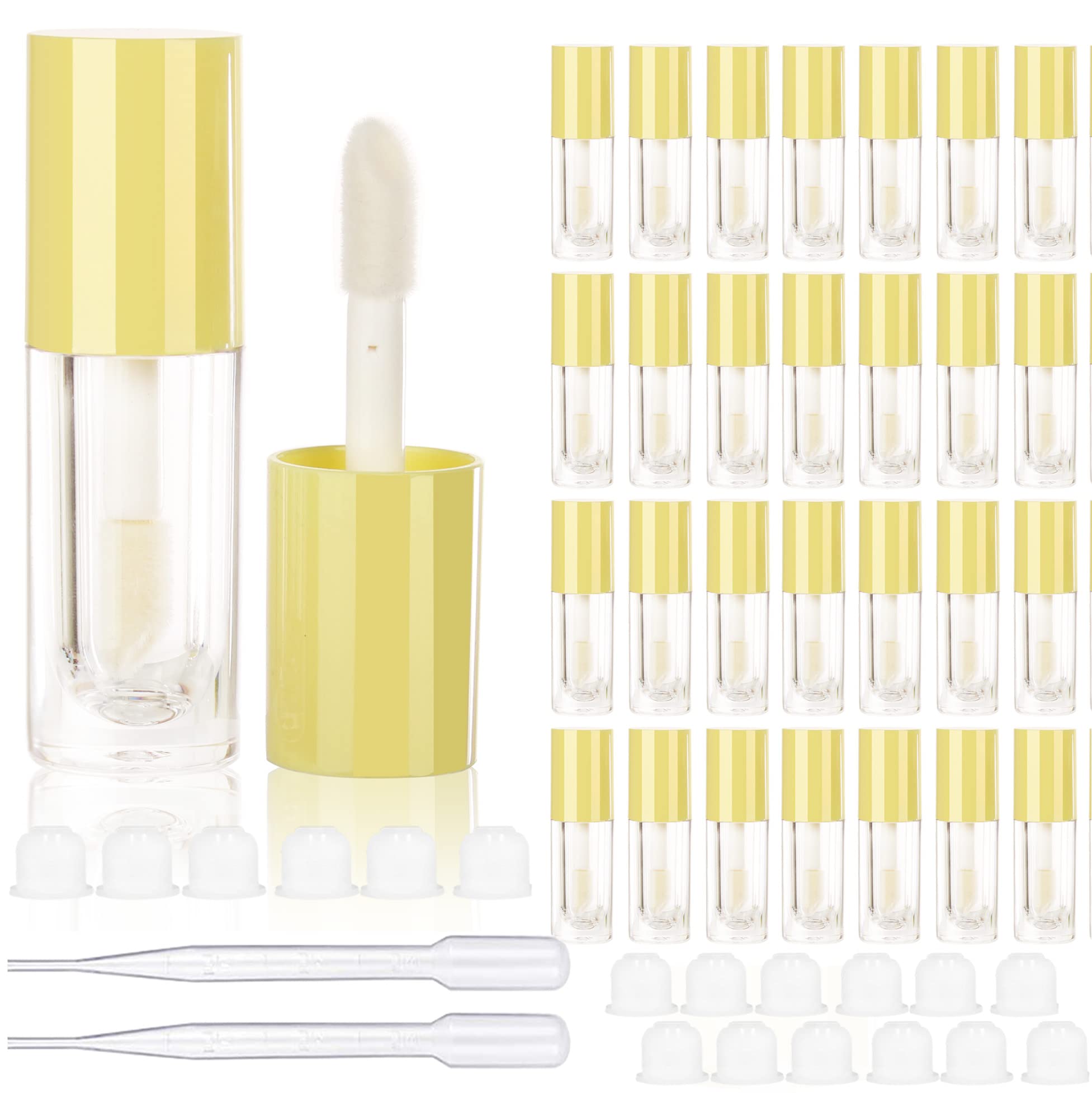 COSIDEA 30pcs Yellow Empty 6ml 0.2oz Lip Gloss Tubes with Big Doe Foot Wand，Round Lipgloss Containers，Concealer Tube Cosmetic Packing Container Bulk Wholesale