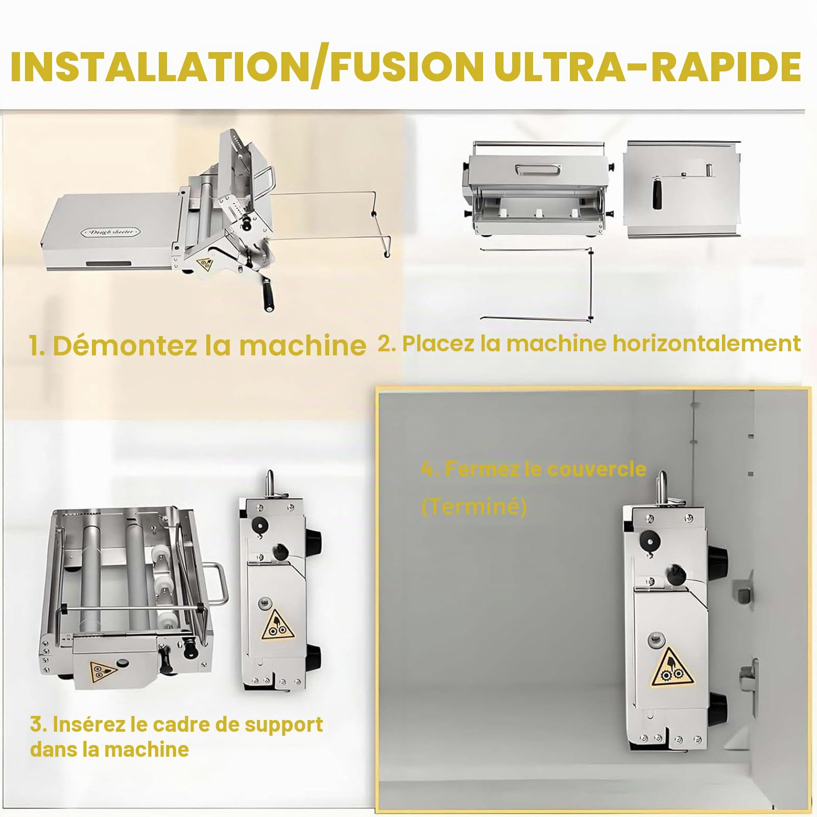 Laminoir à pâte Professionnel, laminoir à pâtisserie, épaisseur réglable, laminoir de comptoir Pliable en Acier Inoxydable, pour Croissants, Boulangerie et fondants B