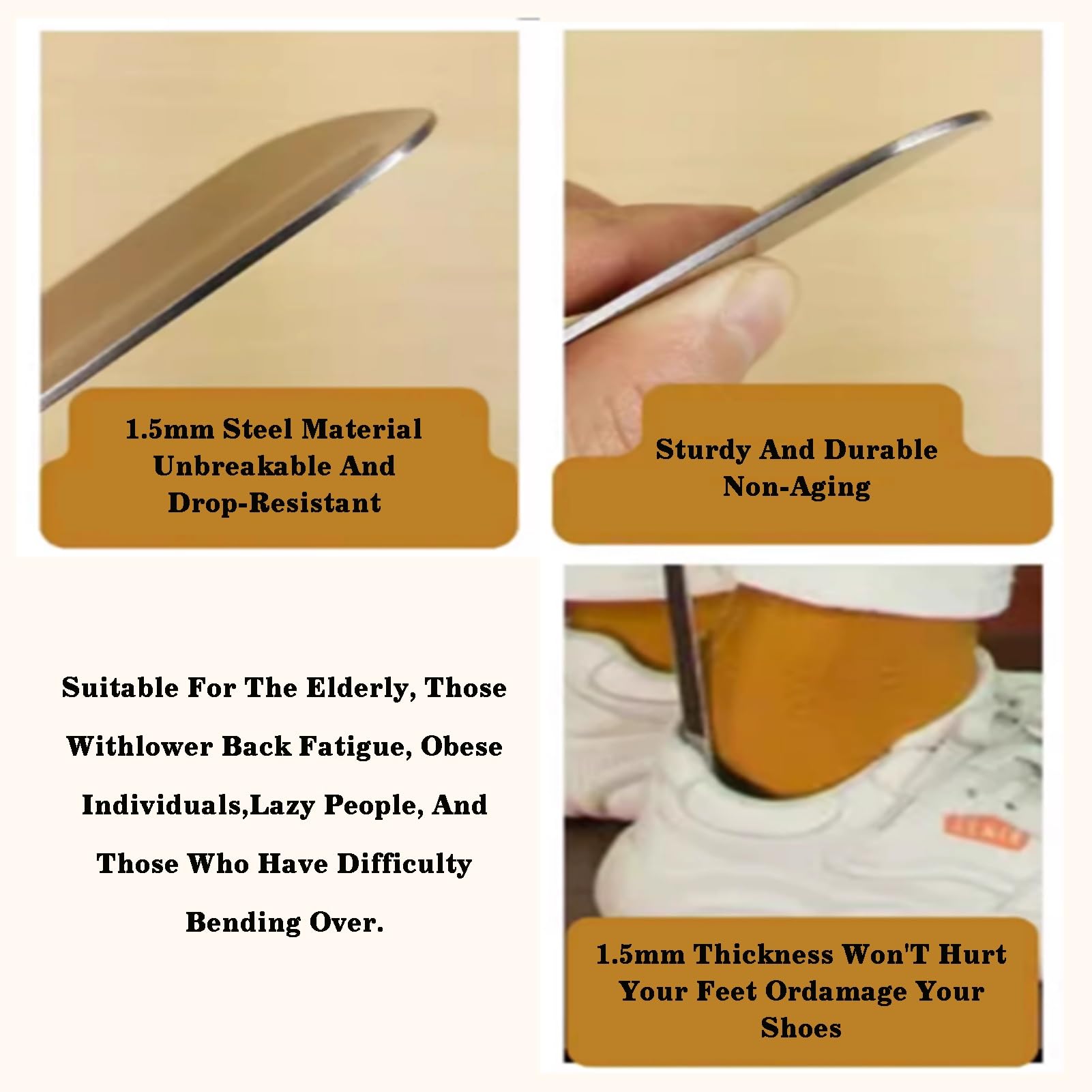 Genérico Calzador De Metal De Viaje Con Mango Largo,Calzador Portátil De Acero Inoxidable De Calidad,para Uso Doméstico De Viaje(Color1,72cm)