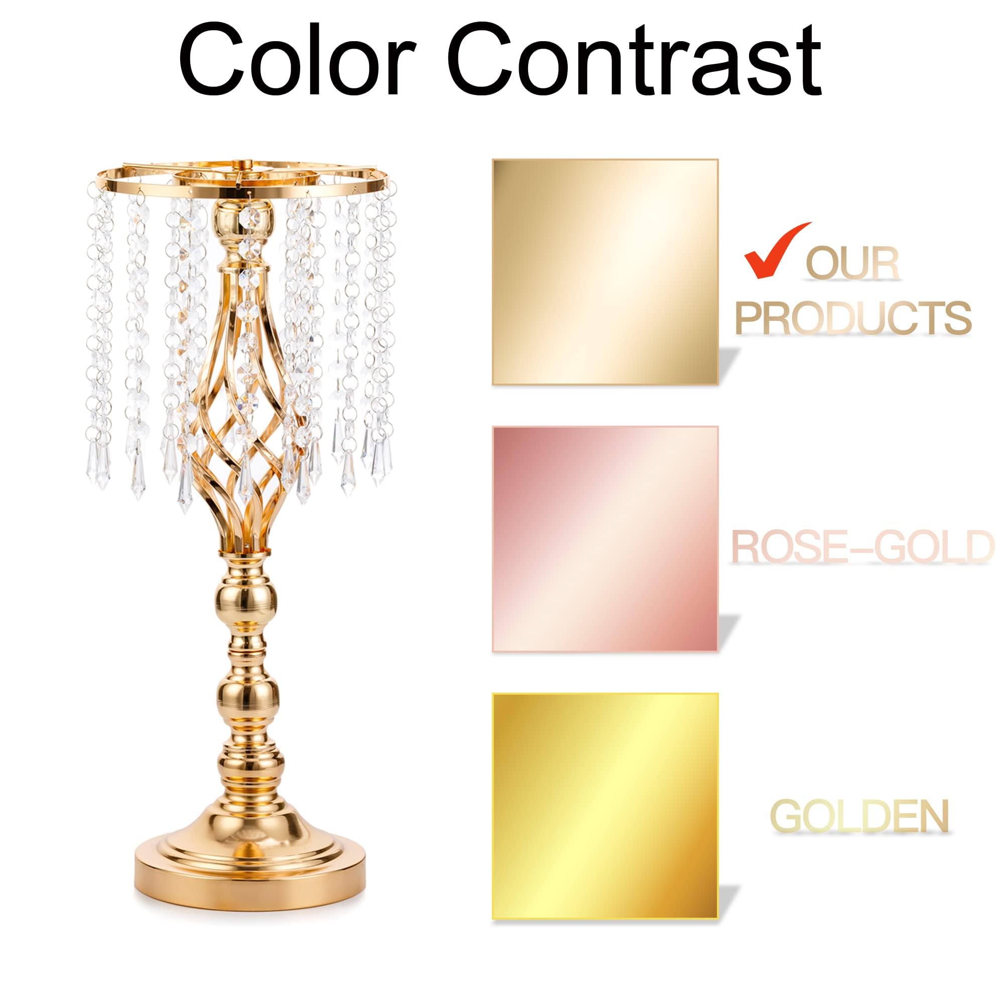 Centrotavola, vasi dorati per tavolo Espositore per fiori alto 49 cm, con vernice di cristallo, per matrimoni, feste, eventi, set di 2