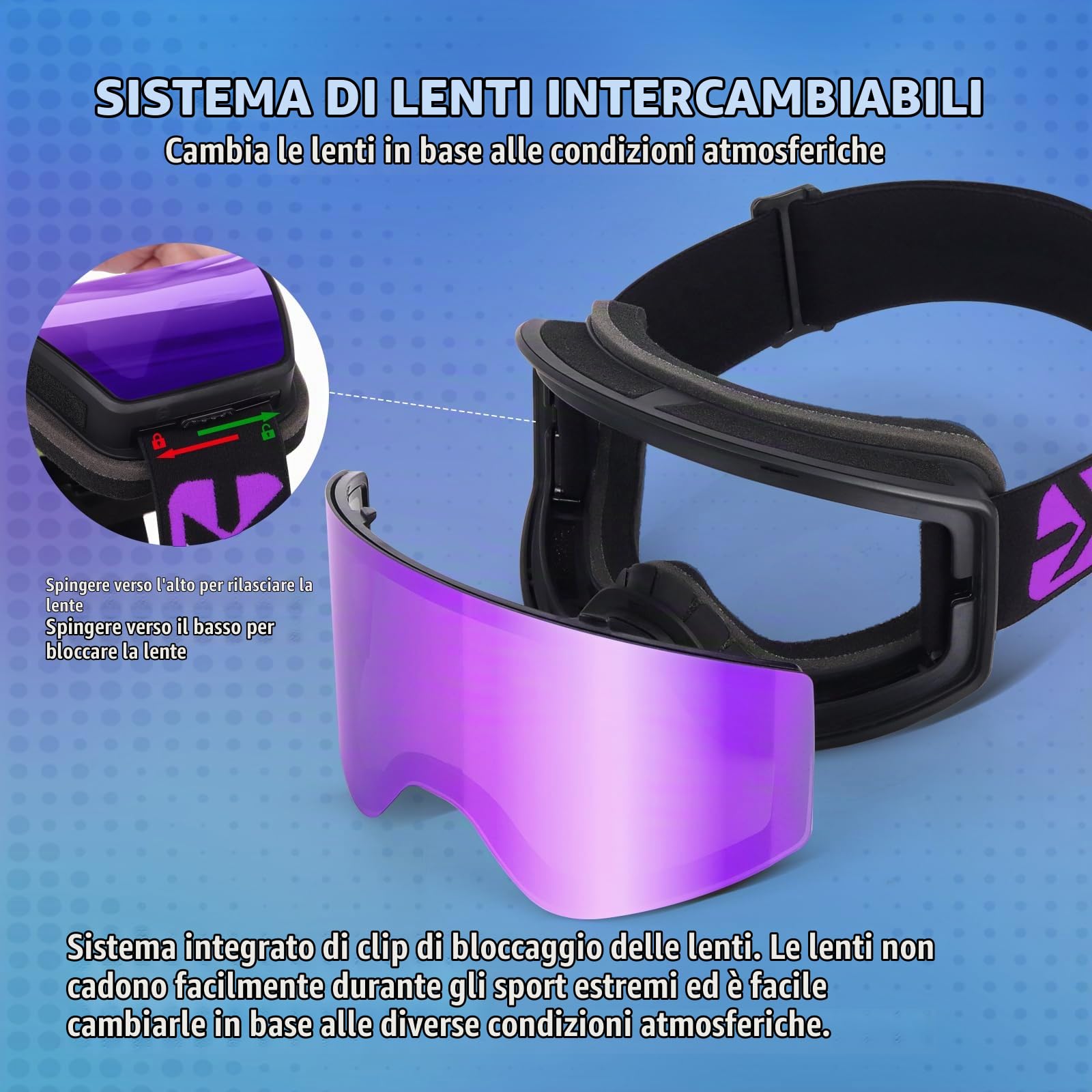 EXP VISION Occhiali da sci Anti Fog Genitore-Bambino di occhiali da neve Protezione UV OTG Occhiali da snowboard per giovani, ragazzi, ragazze, uomini, donne