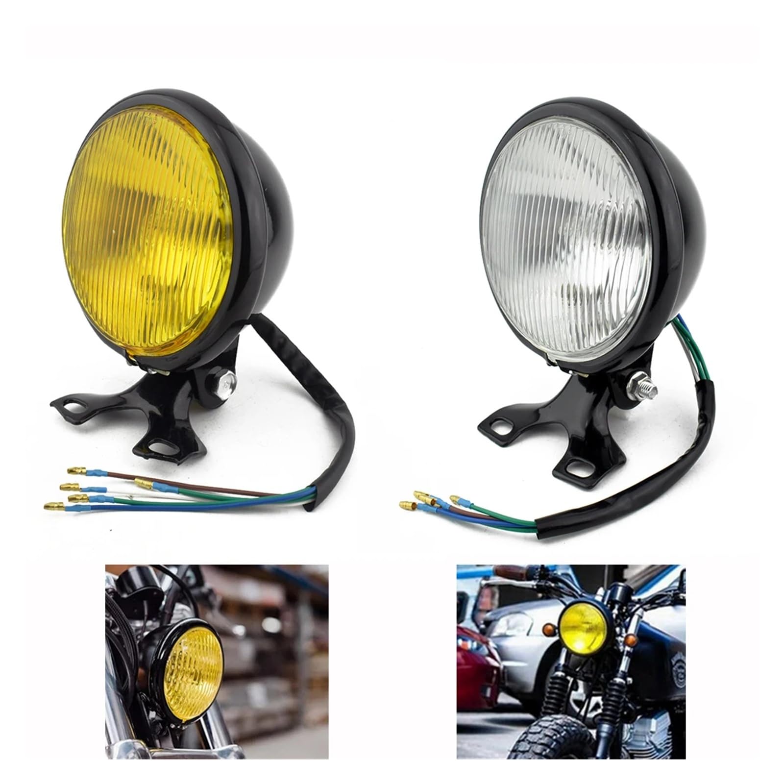 Phare LED Universel Pour Moto, 35 W, 12 V CC, Rond, Pour Scooter, Éclairage Avant Vintage Kit Phares Moto(Black Clear)