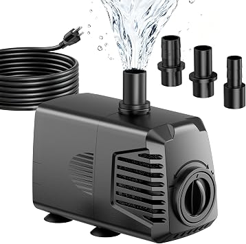 POPOSOAP 200GPH Submersible Water Pump, Water Fountain 700L/H, 12W with 5.9FT High Lift Adjustable & 3 Nozzles & 9.8FT Cord, Ultra Quiet Aquarium Pump for Pond Fountain Waterfall Hydroponics-Q102