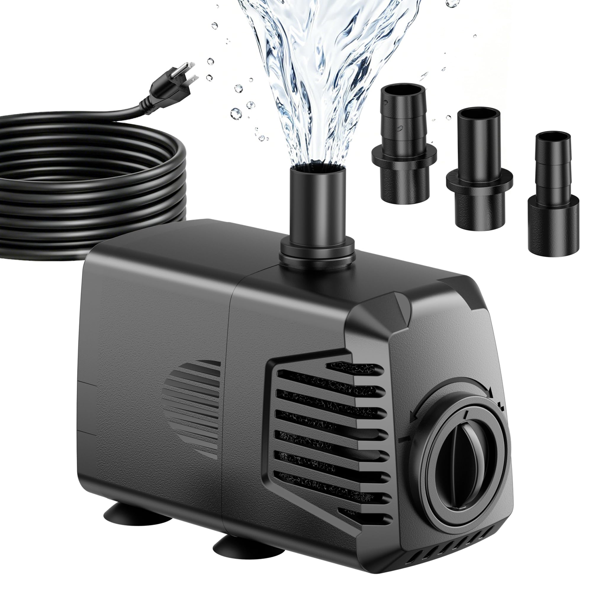 POPOSOAP 200GPH Submersible Water Pump, Water Fountain (700L/H, 12W) with 5.9FT High Lift Adjustable &amp; 3 Nozzles &amp; 9.8FT Cord, Ultra Quiet Aquarium Pump for Pond Fountain Waterfall Hydroponics-Q102
