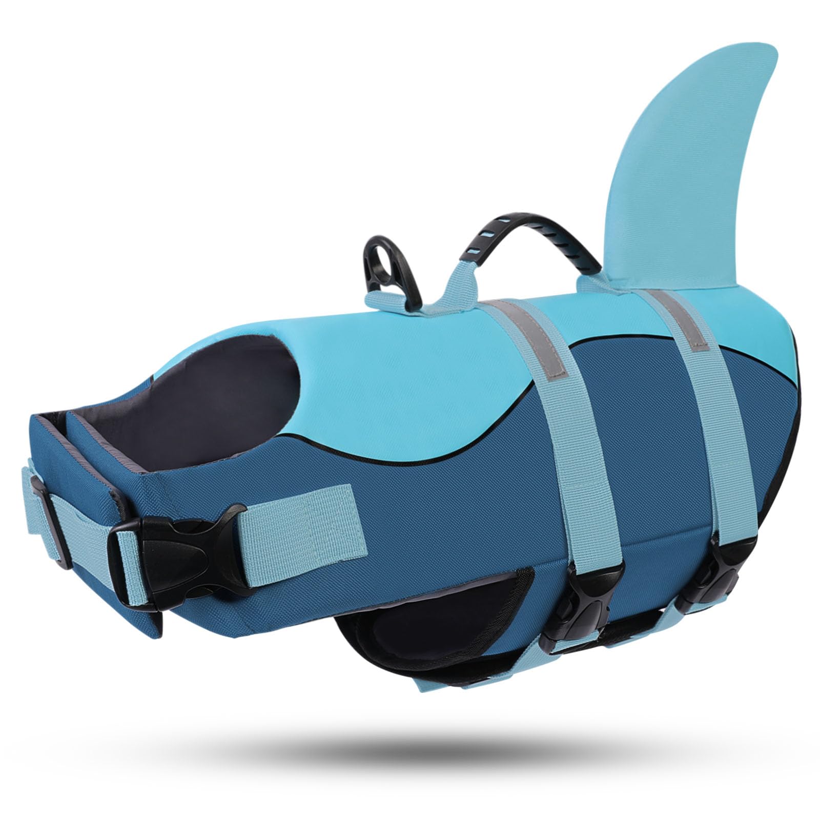 ASENKU Hundeschwimmweste Größe S für kleine Hunde, Schwimmweste für Hund Hai mit Sicherheitsgriff, Reflektorstreifen & D-Ring, ideal für Schwimmen, Boot & Strand