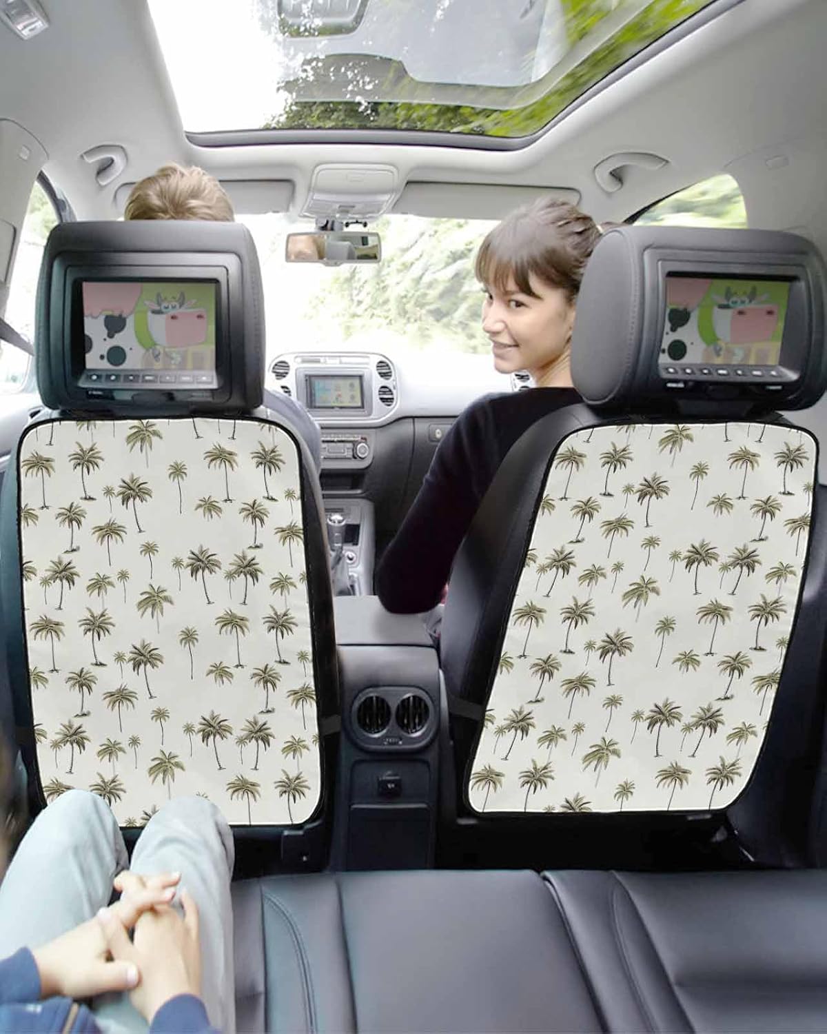 T&H XHome Car Seat Protector, 2 Pack Kick Mats Back Seat Protector Summer Tropical Green Palm Trees Waterproof Backseat Cover for Kids Universal Fit Automotive Interior Protectors