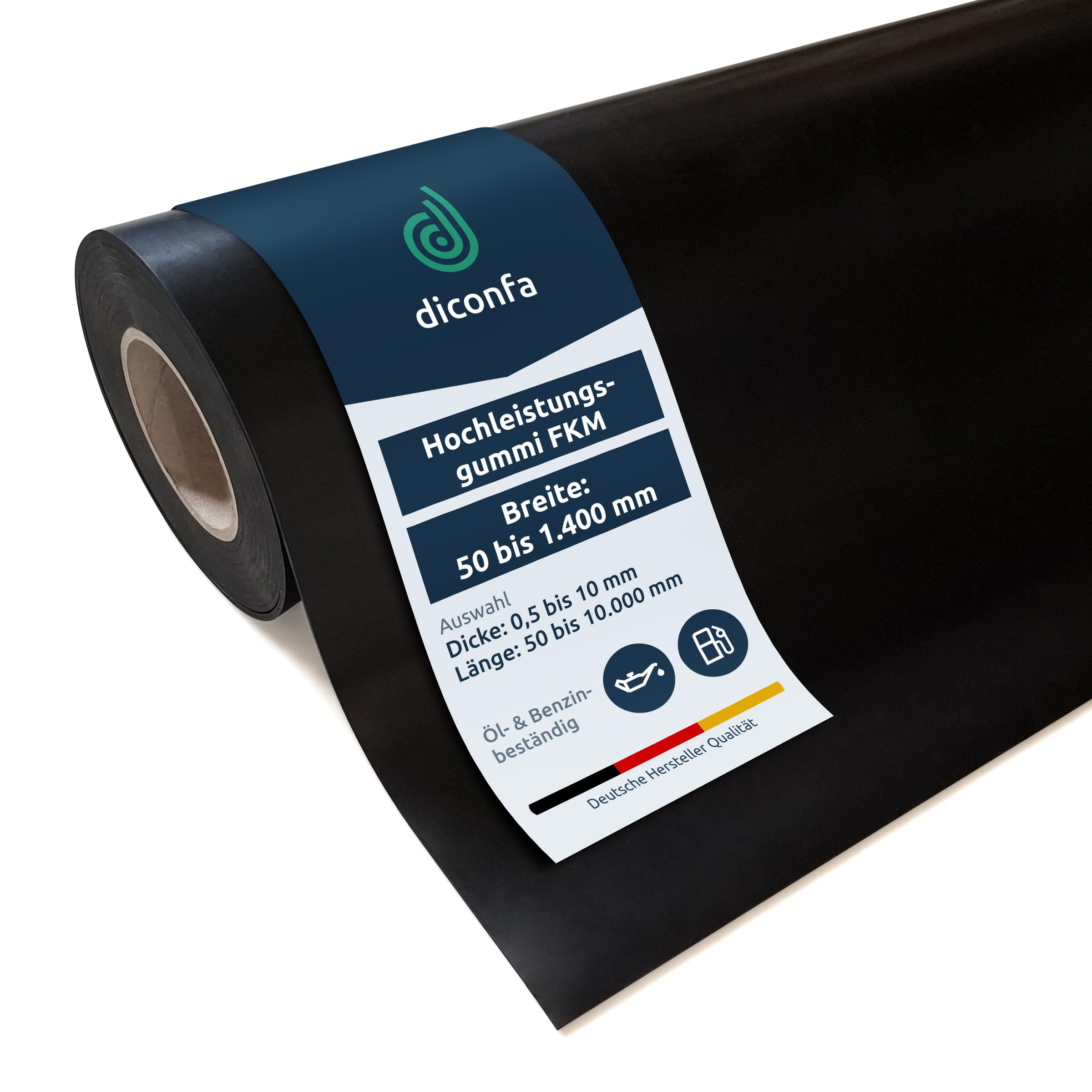 diconfa Gummimatte FKM wie Viton NACH Maß - Dicke: 1mm bis 10mm - BREITE + LÄNGE: 50mm bis 1400mm ==> 1400mm x 400mm x 3mm - Gummiplatte Diesel Benzin Chemie Säure Witterung Außen Innen