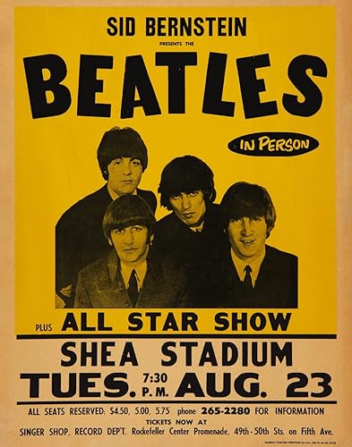 BigWigPrints The Beatles 1966 Shea Stadium NYC Concert Poster - Impresión artística de pared de reproducción - 11 x 14 con John Lennon Paul