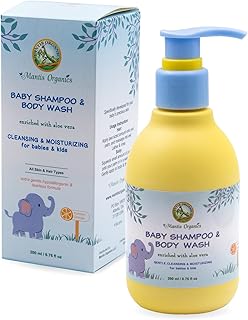 Organic Baby Shampoo & Body Wash 2-in-1 by Mantis Organics – USDA Certified Organic everyday Hair & Body Care for Babies & Children, Perfect for Sensitive & Dry Skin enhanced with organic Aloe Vera & Jojoba Oil, Gently Cleanse, Nourish & Moisturizes without stripping skin`s natural moisture, Made in Canada with Organic Food Grade Ingredients, Safe, Non-Toxic, Non GMO, Cruelty Free & No Preservatives – Yummy Orange, 200 ml/6.76 fl oz