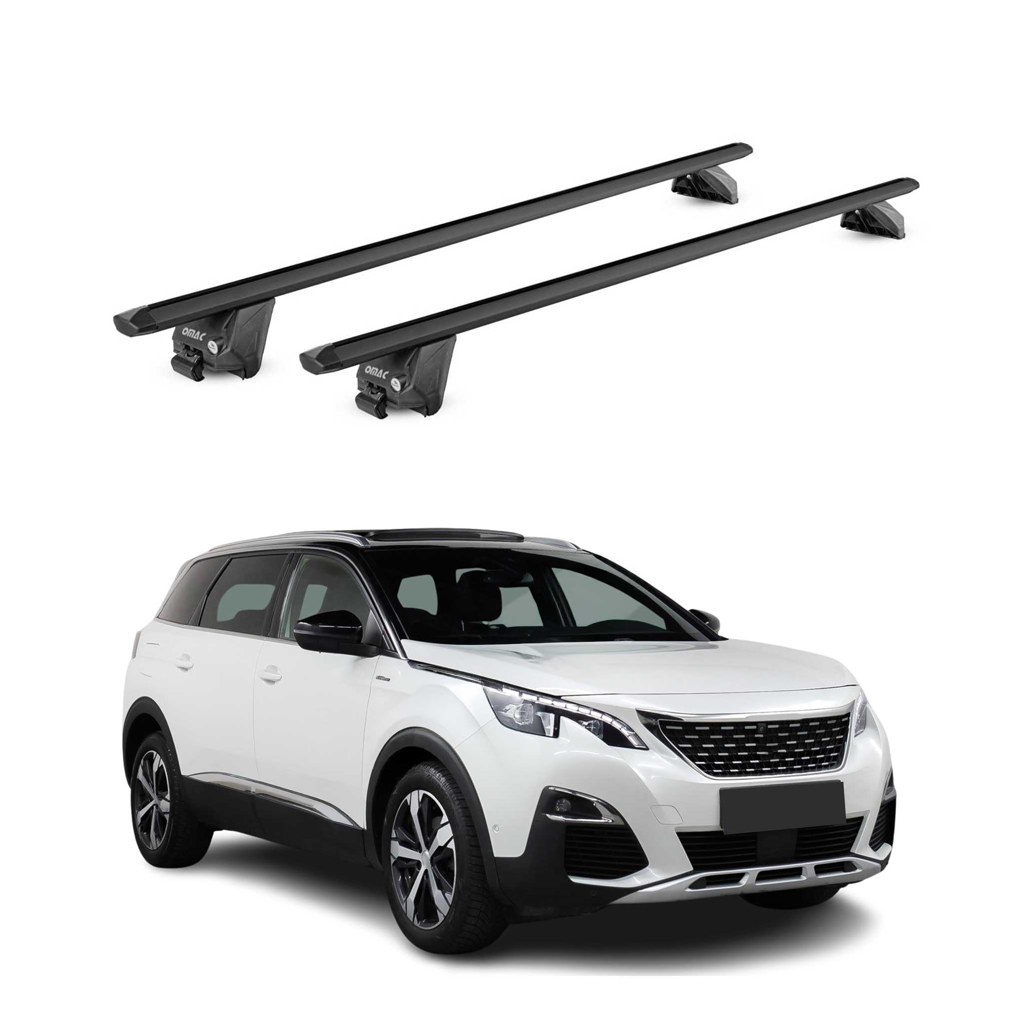 OMAC Barras de Techo Aluminio TÜV geprüft para Peugeot 5008 II 2017-2024 – para Barras Integradas – T Nut – MAX 100 kg – 2 Schlösser Negro