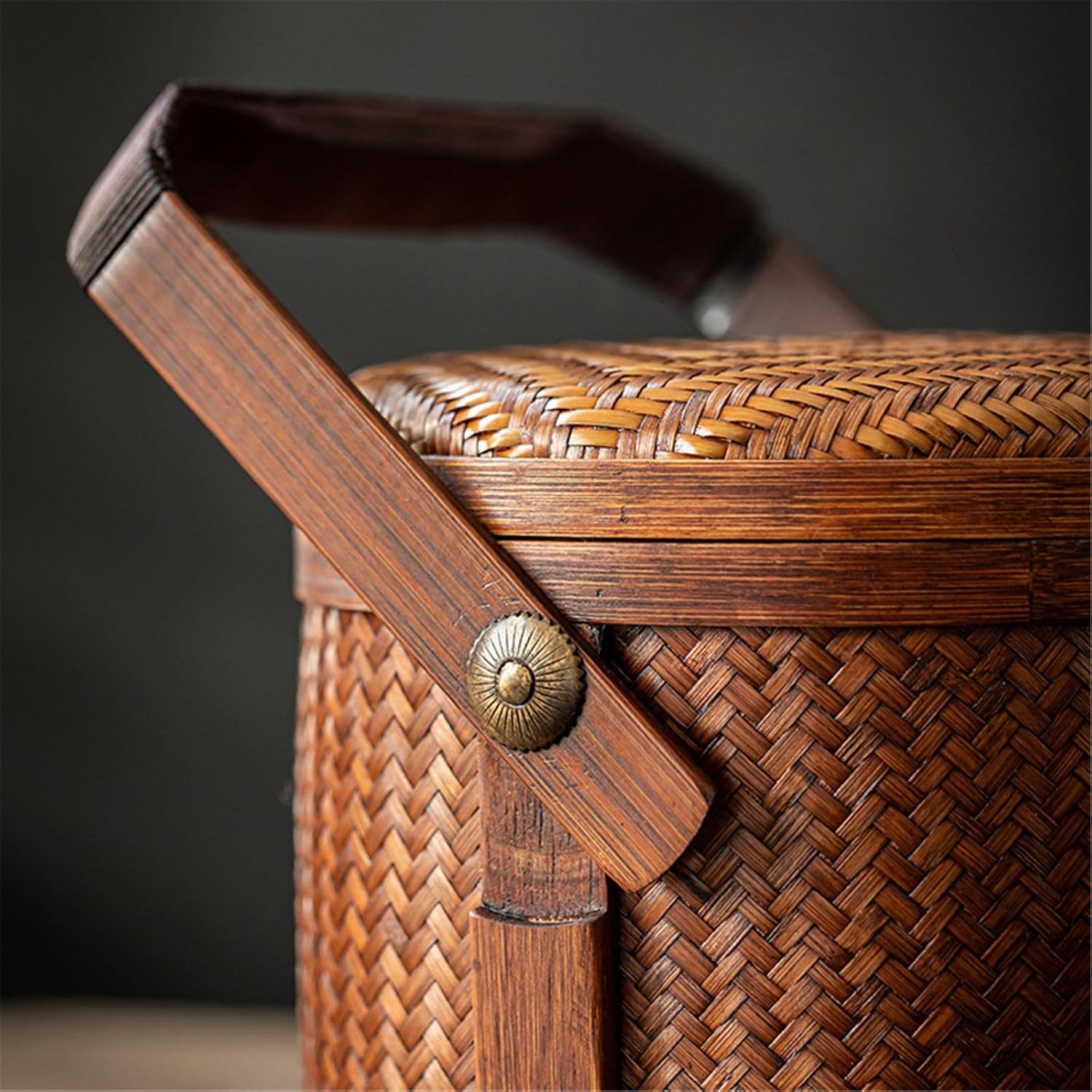 鳥越すず竹細工蓋つき竹かご（弁当箱・中小サイズ2個セット） 鳥越竹細工