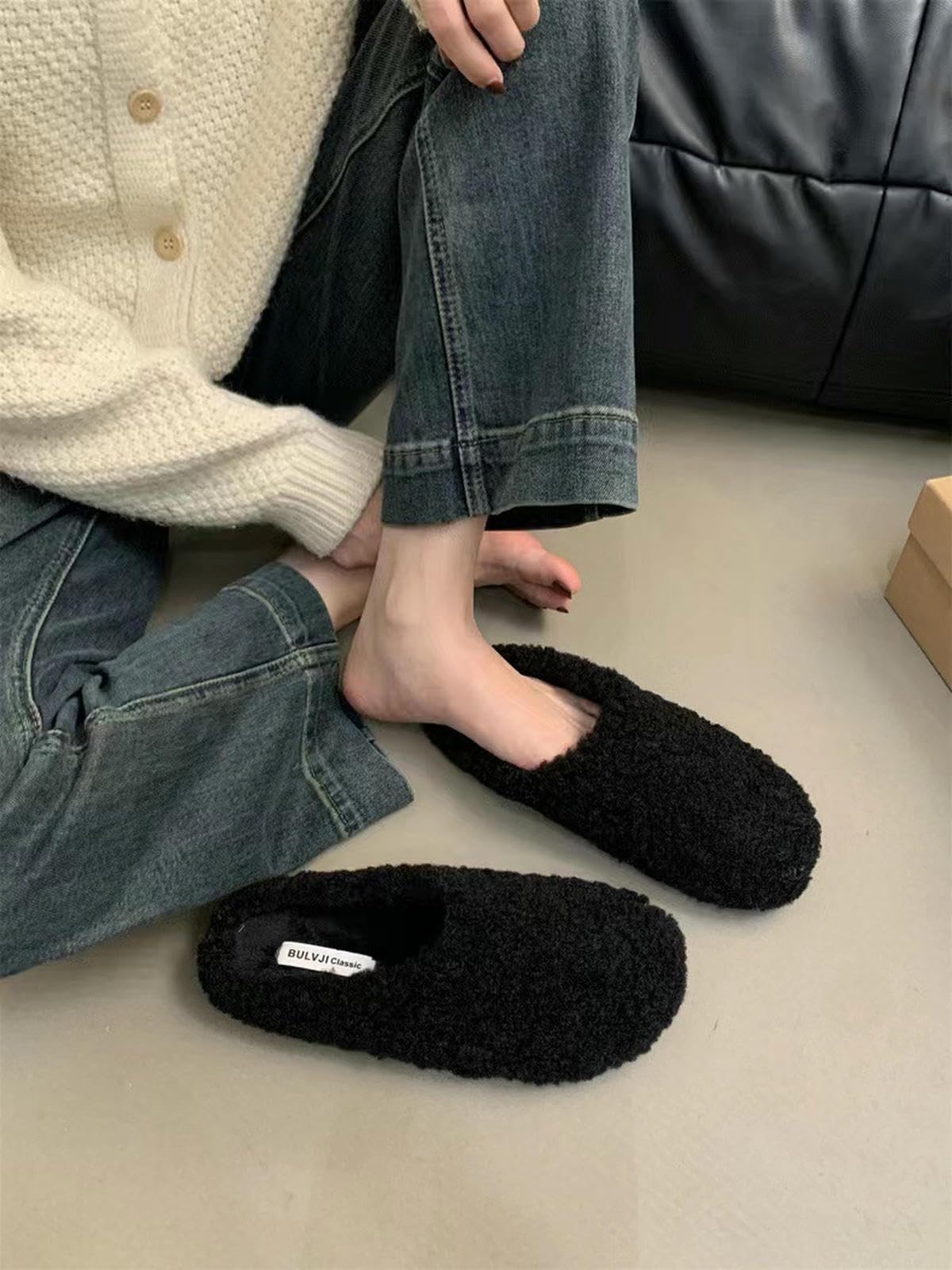 Donna Pantofole in Peluche Peluche, Appartamenti All'aperto Slip-on-nero-37