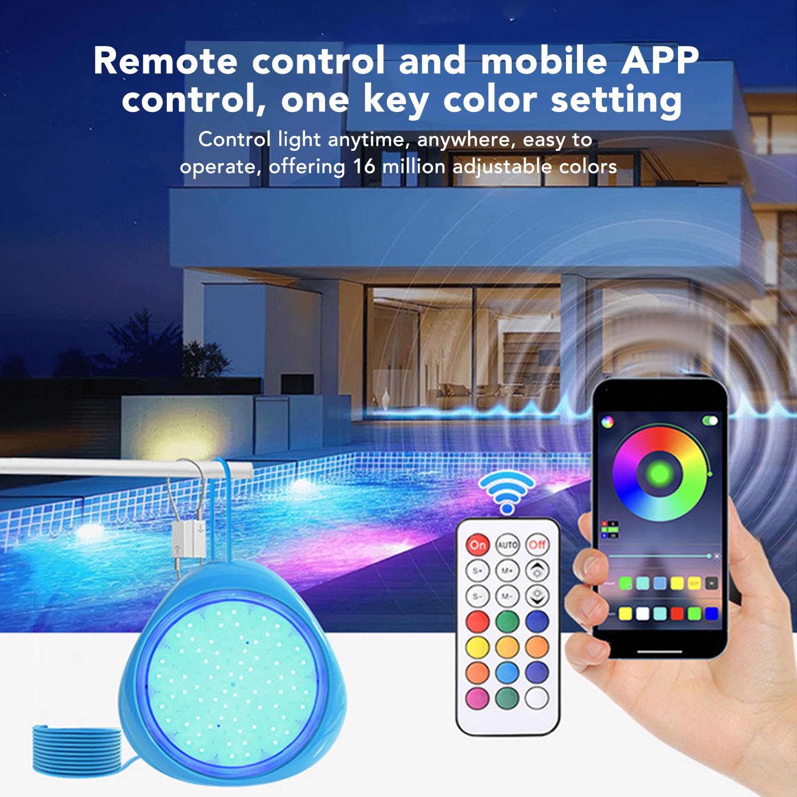 Asixxsix LED-Poolleuchte, Mehrfarbige LED-Pool-Einbauleuchte, IP68 Wasserdichte Unterwasser-Pool-Glühbirne mit APP-Steuerung und Fernbedienung, 26 Fuß Langes Kabel, Schwimmbadleuchte