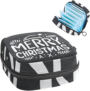 RODAILYCAY Merry Christmas Sanitary Napkin Storage Bag, Tampons Collect Holder Purse, First Period Kit for Girls Women, Pad Bag for Period for School