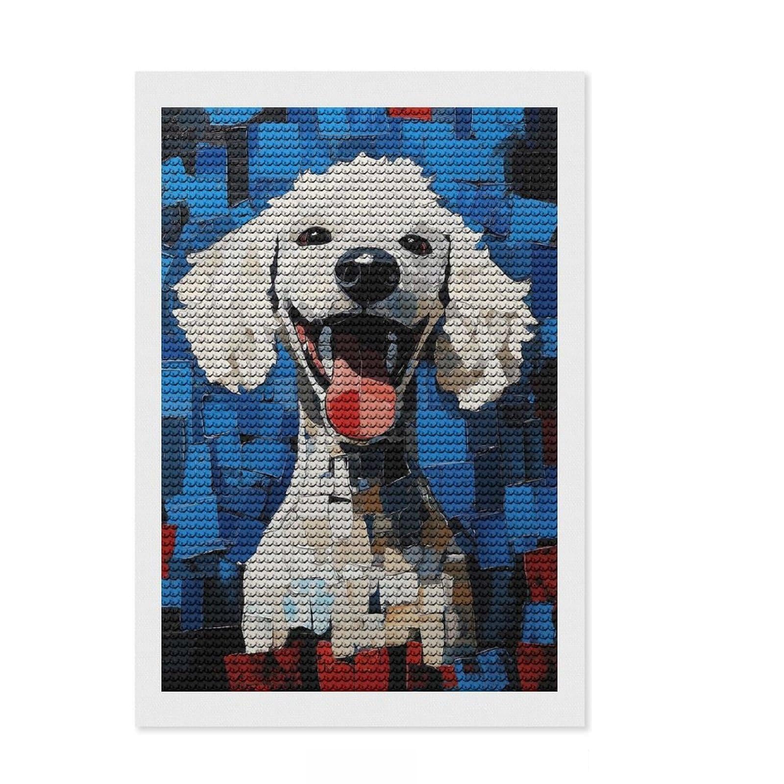 Junmoney Smiling Poodle Painting Full Drill Diamond Painting Kit 8"x12", Neat Printed Canvas, Sparkling Round Gems, Easy Handmade Project