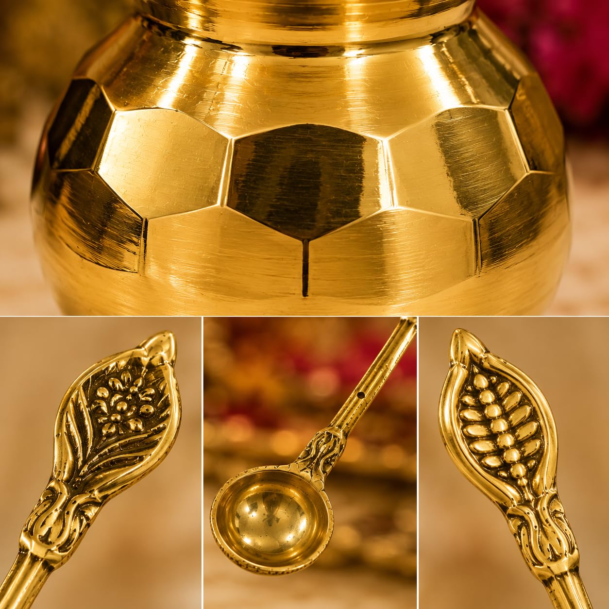 Pure Brass Pooja Lota Set - Traditional Indian Rituals -4