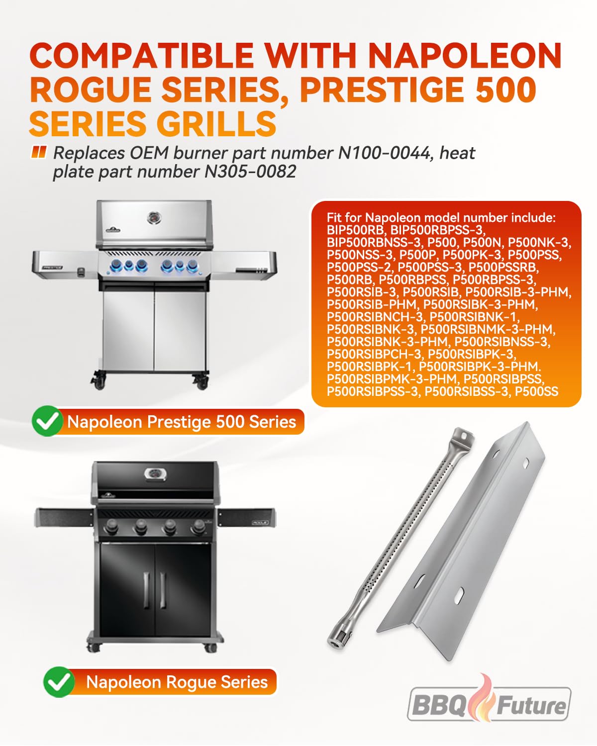 MixRBBQ Płyty grzewcze ze stali nierdzewnej, zestaw 4 części zamiennych do grilla Prestige 500 i Napoleon Grill Rogue Series