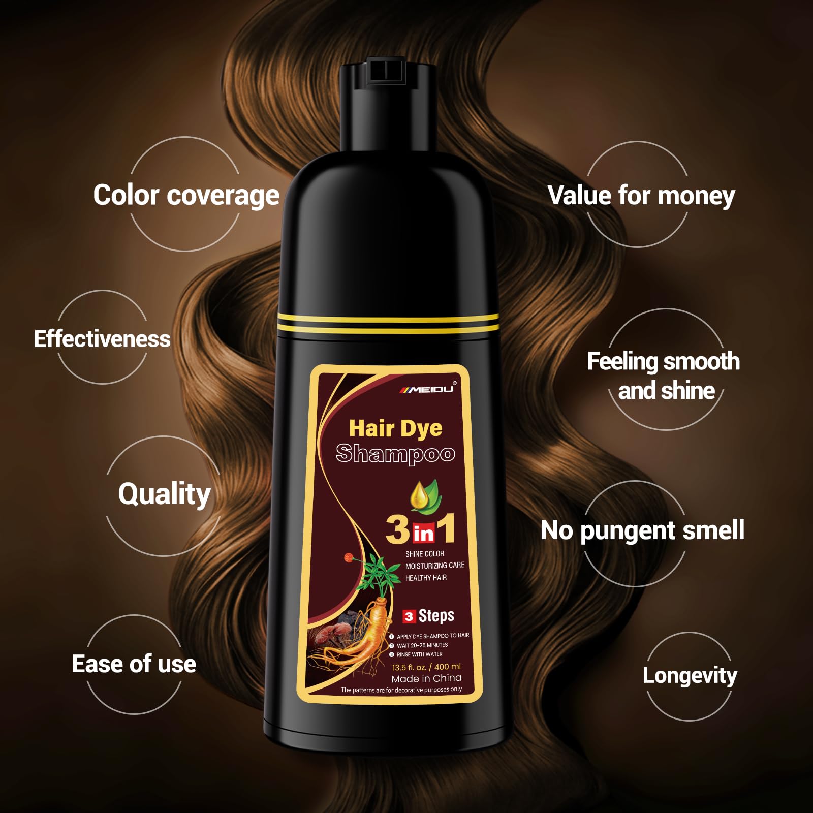 IIIMEIDU MEIDU 3-in-1 Gray Coverage Hair Dye Shampoo