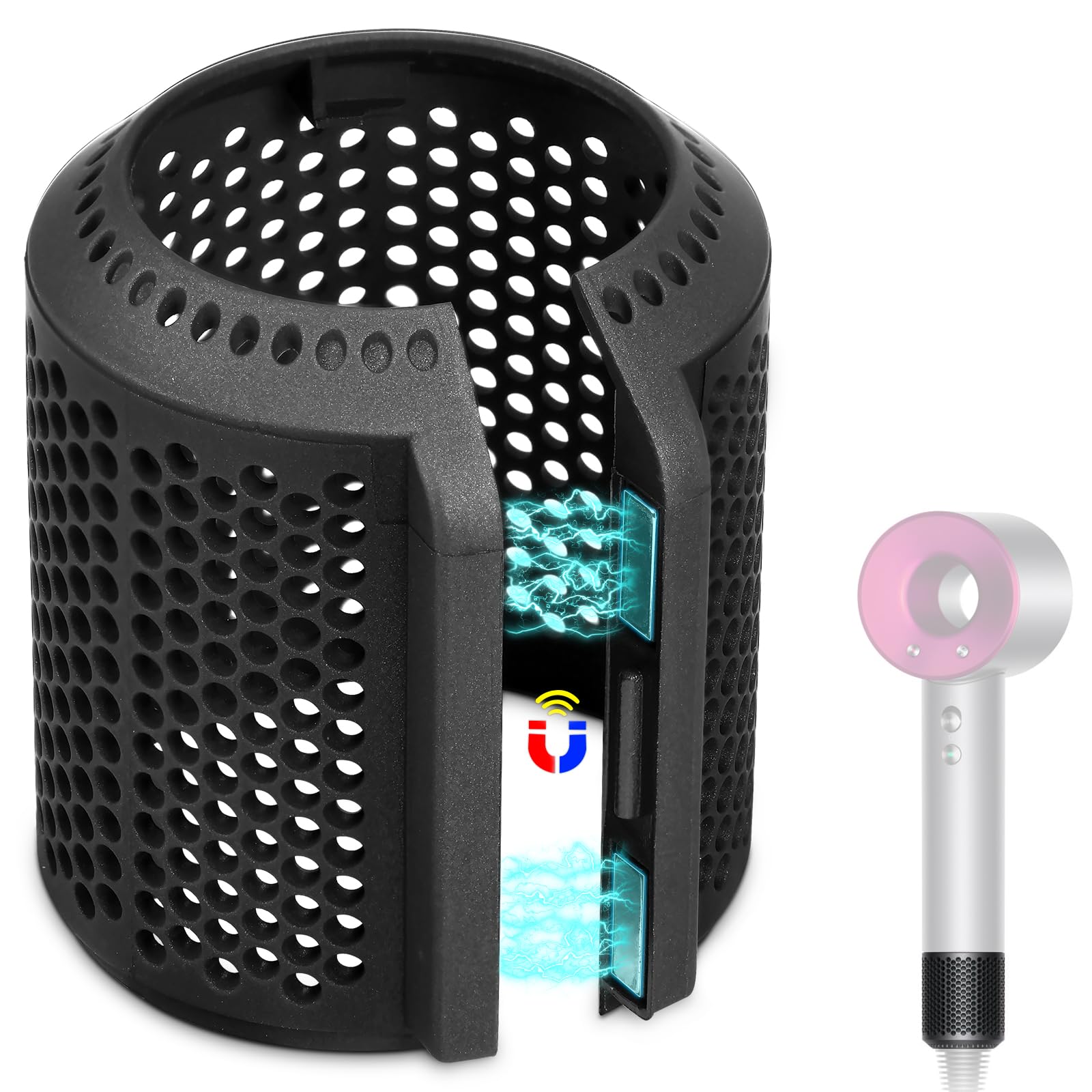 Copertura magnetica esterna di ricambio per asciugacapelli Dyson Supersonic HD15 HD01 HD03 HD08, design con apertura magnetica, per filtro di ricambio per asciugacapelli Dyson (nero)