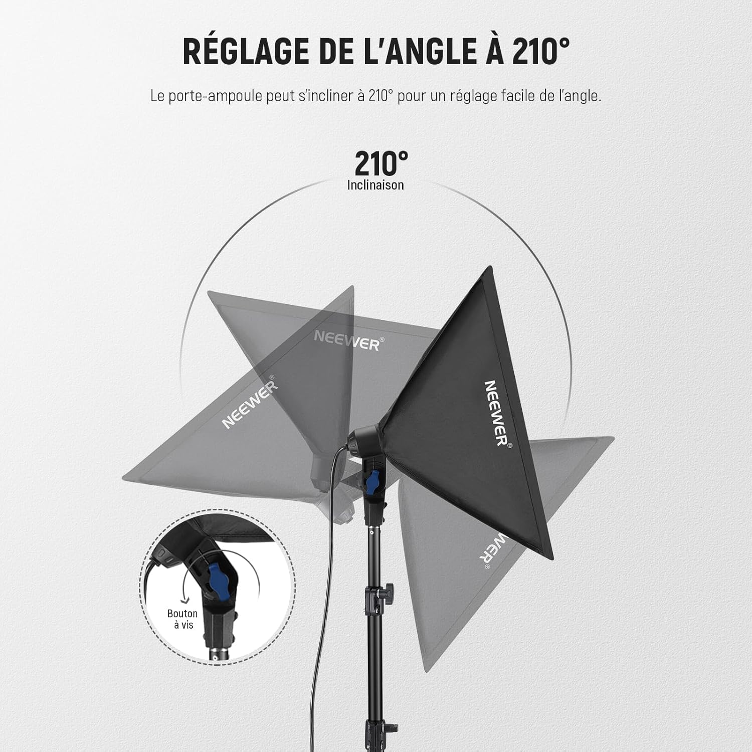 NEEWER Kit d'Éclairage Softbox 40x40cm avec Ampoule LED 35W Prise E27 (Prise UE) certifié CE&UKCA 5700K CRI93+, Support d'éclairage 180cm pour éclairage de Photographie TikTok Live Streaming, SF40