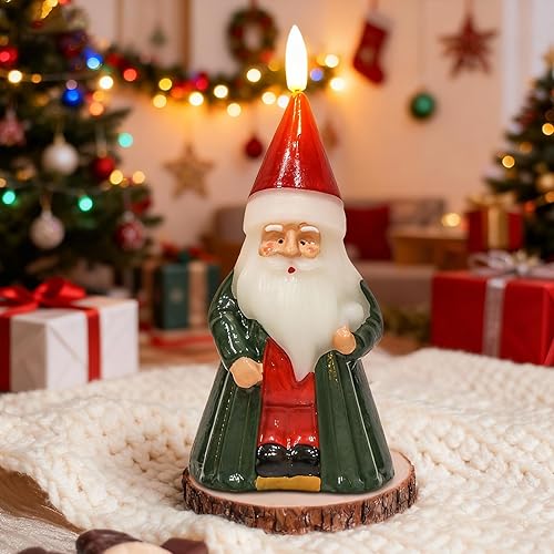 Velas sin llama de Santa Claus de Navidad con temporizador de 6 horas, velas de Navidad que funcionan con pilas, vela LED parpadeante tallada a mano