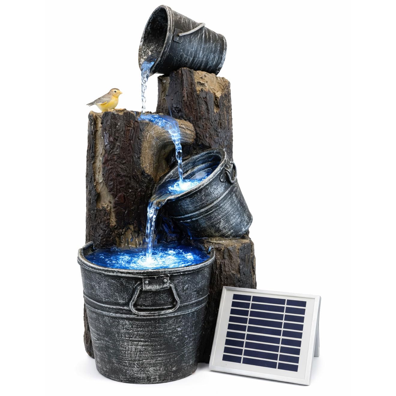 Solar Cascading Woodland Water Feature Fountain with Battery Backup LED