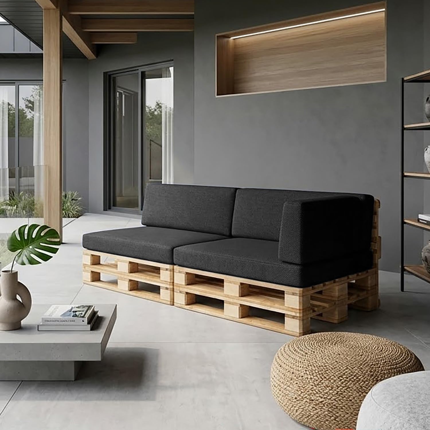 Fundas para Cojines de Palets 120×80 60×40 120×60 120×40 Exterior, Reemplazo Impermeable para Sofá de Jardín con Base Antideslizante y Cremallera (A Medida)(Gris,Seat 80x120x15cm)