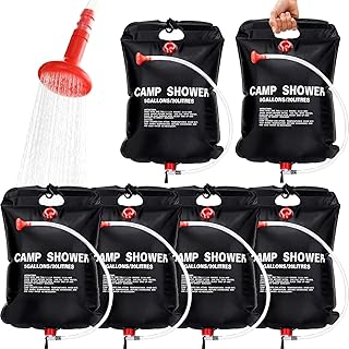 VIHOSE 5-Gallon Solar Shower Bags, 6-Pack with Removable Hose for Camping
