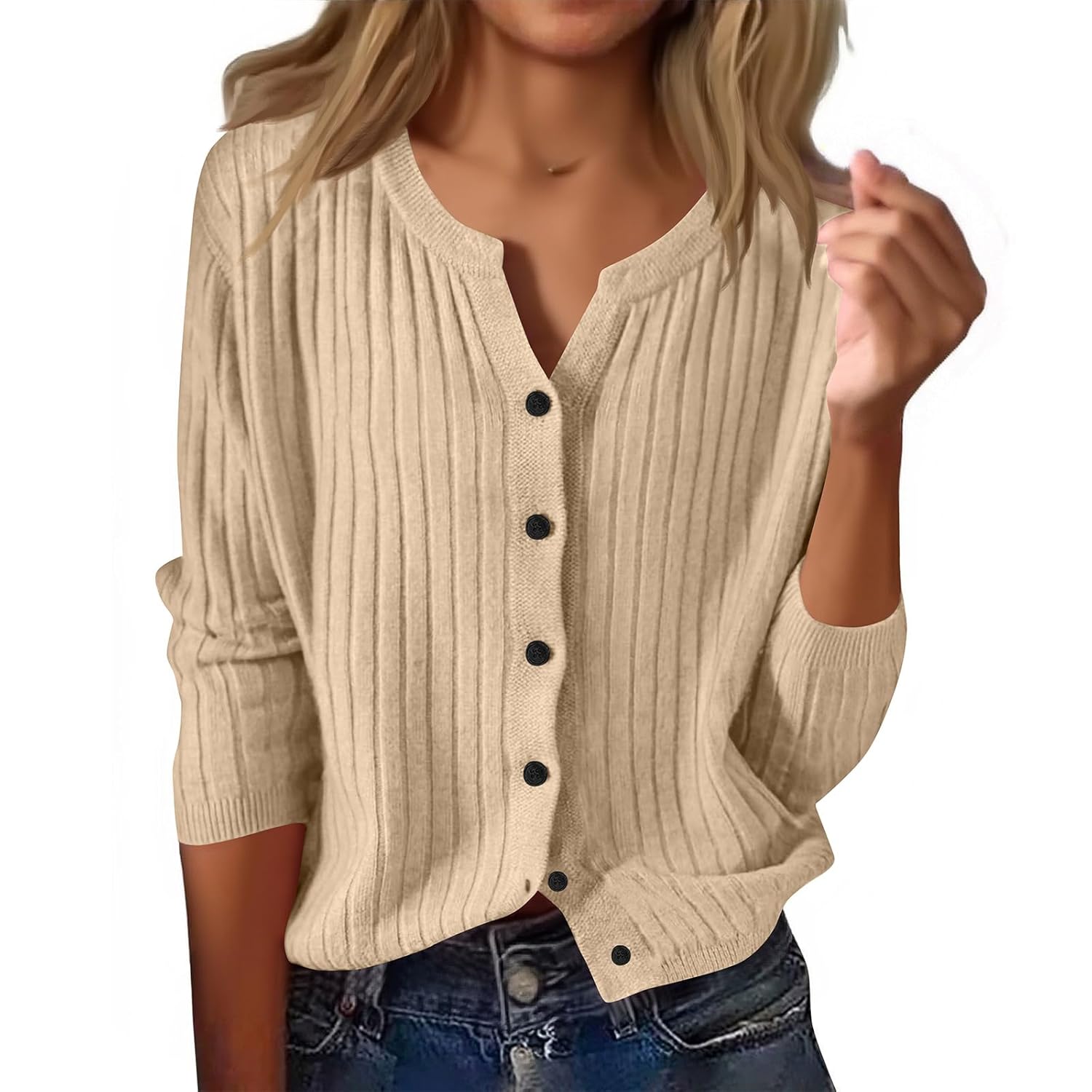 Button Down Sweaters for Women Basic Fluffy Cardigan Sweater Casual Cute Lightweight Knit Long Sleeve Sweater Jacket
