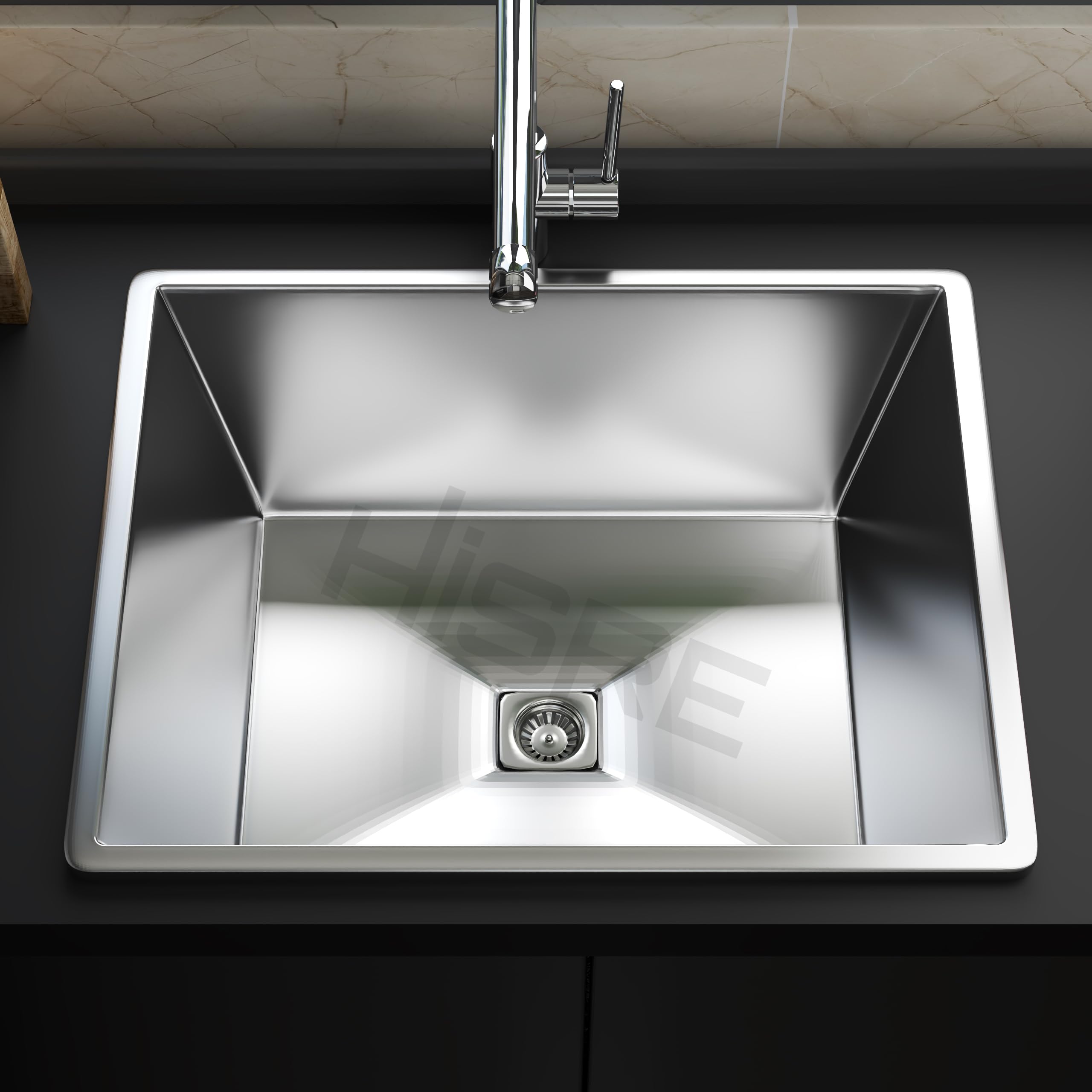 HISRE Handmade Single Bowl Kitchen Sink 24x18x10 Inch | Premium Stainless Steel with Brushed Matte Finish | Includes Coupling, Waste Pipe & Vegetable Washing Basket | White, photo 5 of 5