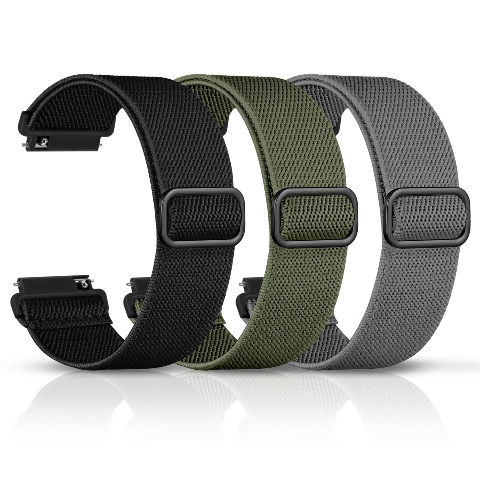 DaQin 3 Pack Nylon Watch Bands Compatible with 16mm 18mm 20mm 22mm Quick Release Watch Band Adjustable Soft