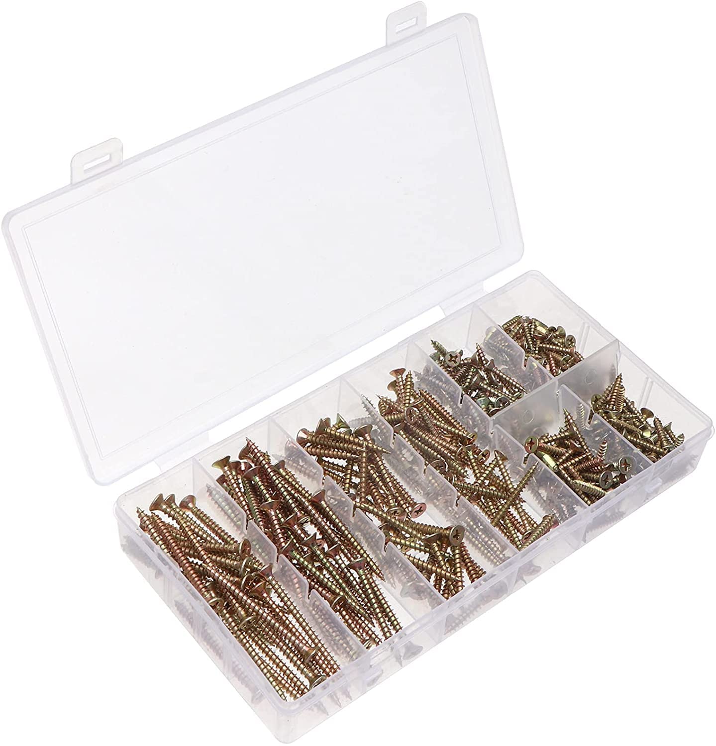 BAtlam 332 Uds. En Caja, Clavos de Fibra de Zinc chapados en Color, Tornillos de carpintería autorroscantes Cruzados avellanados, combinación de M3-M4