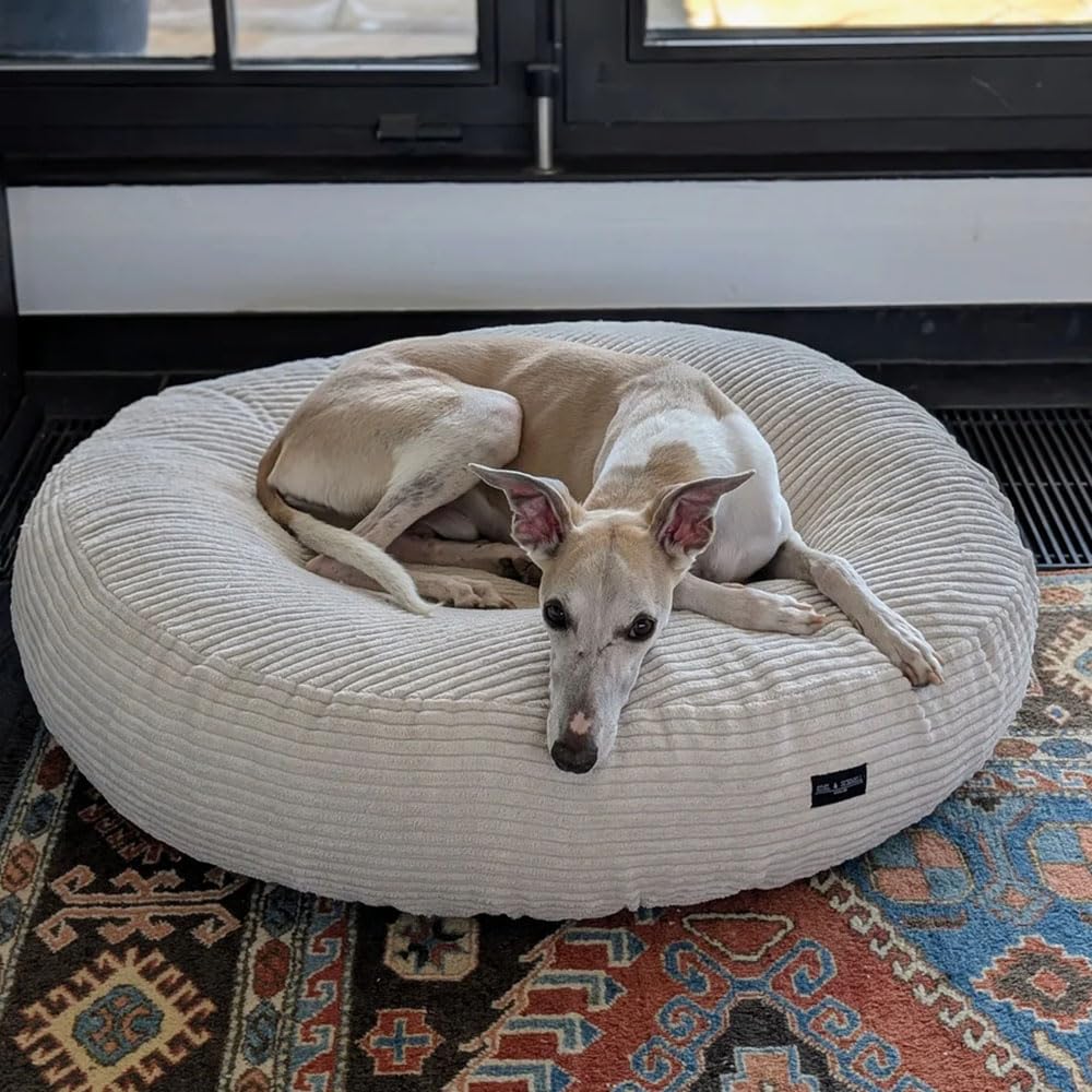 EDEL&SCHNELL Hundebett Wechselbezug in hellem Beige, Ersatzbezug für runde Hundebetten 90 cm, Bezug aus weichem Baumwoll-Cord-Stoff