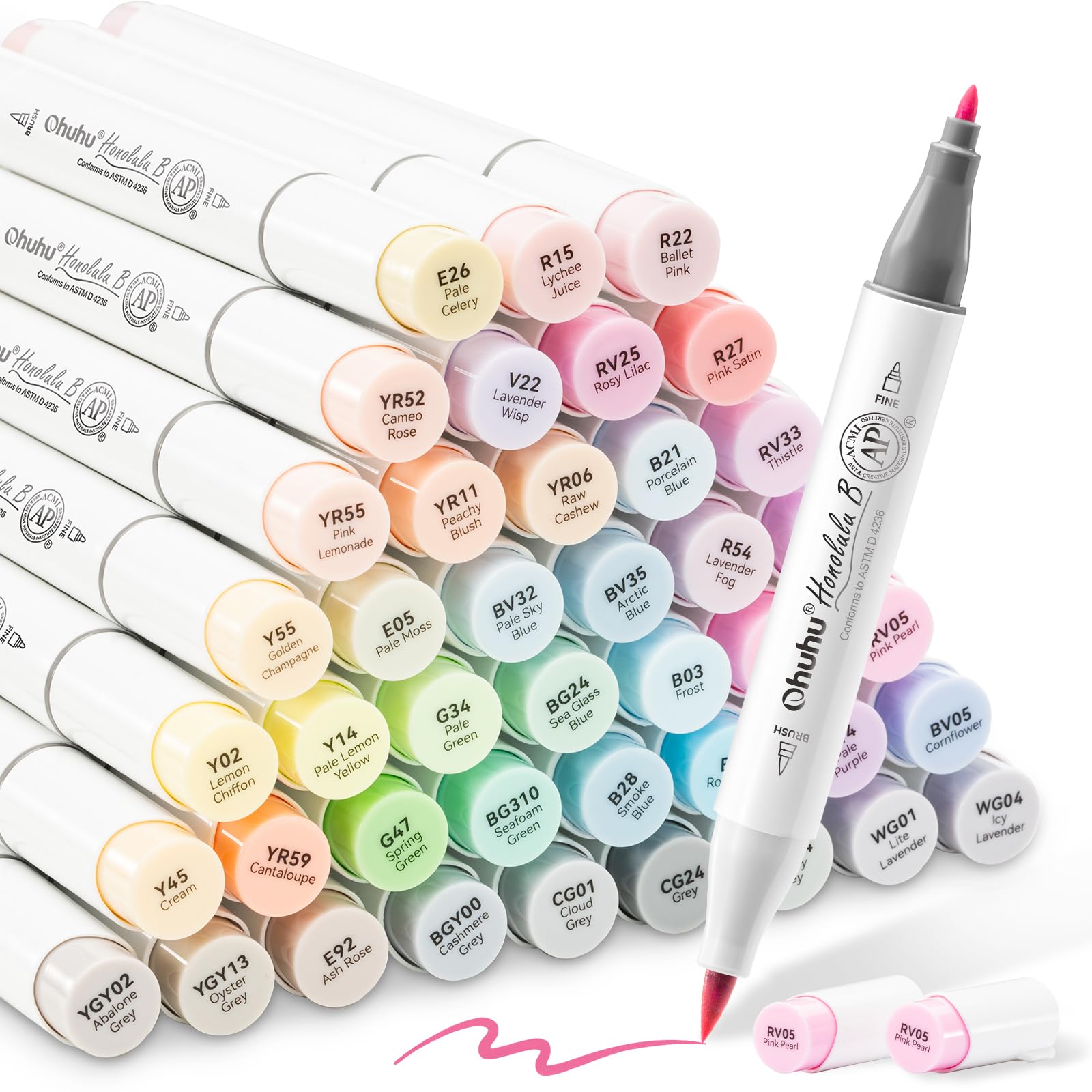 OhuhuPastel Markers Alcohol Based - Pastel Colors - Double Tipped Art Alcohol Markers for Artist Adults' Coloring Illustration - Brush & Fine - Honolulu B (Sweetness)