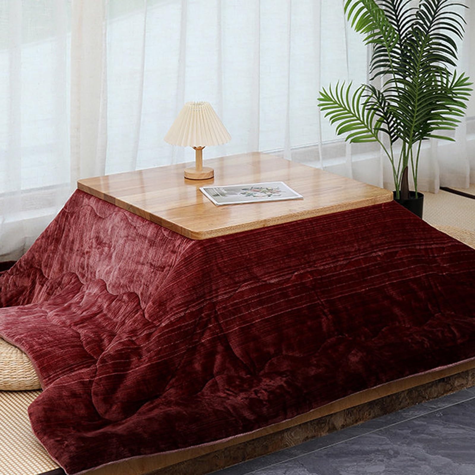 HARELA Tavolo Riscaldante Tatami Kotatsu Tavolino, Tavolino Riscaldamento per Riscaldamento Invernale, Tavolino da salotto, Legno massello, Regalo caloroso per la famiglia(Red,75x75cm/29.5x29.5in)