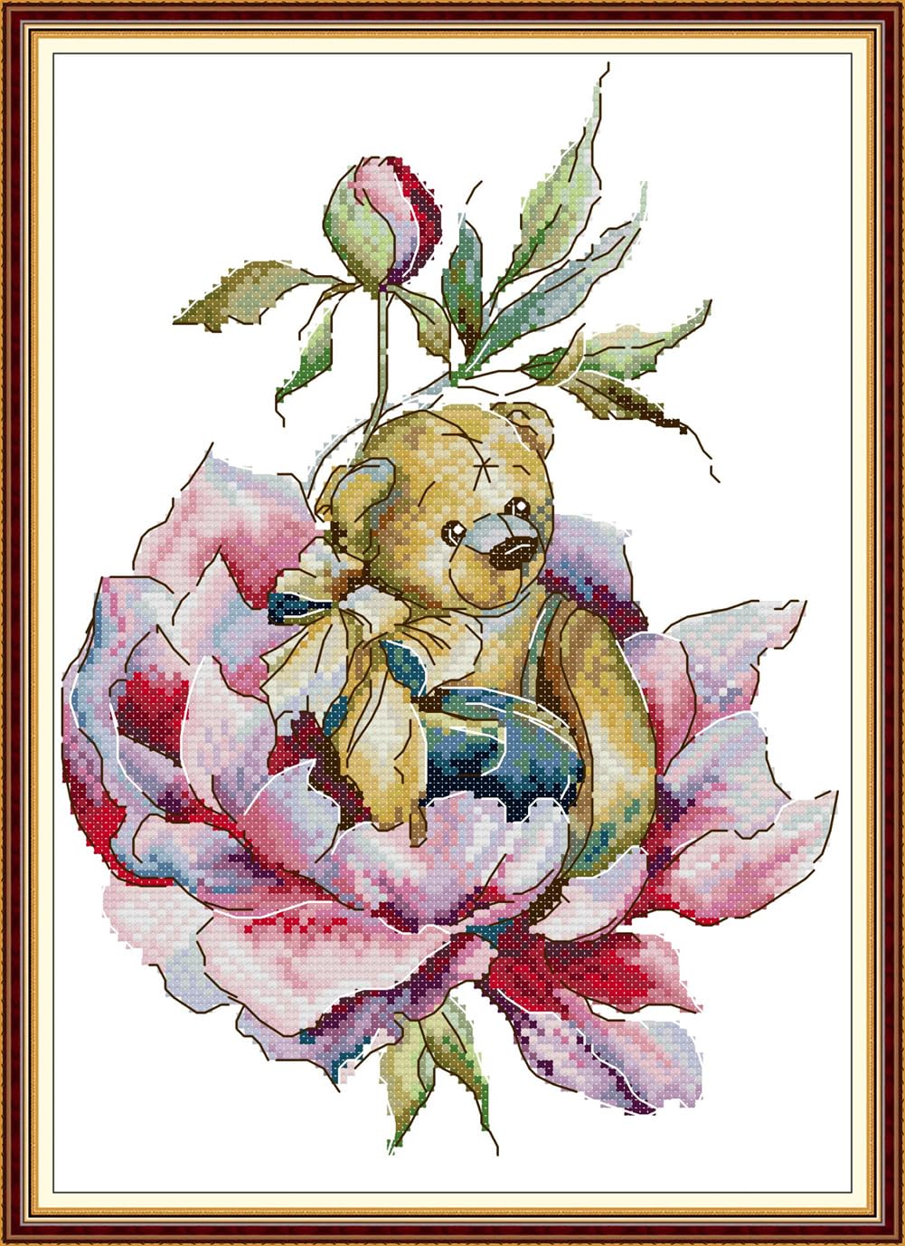 CaptainCrafts Cross Stitch Kits, Stamped Cross Stitch Preprinted Fabric DIY Art Embroidery Kits Needlework Crafts (Preprinted 11CT, Flower Bear) — image 1