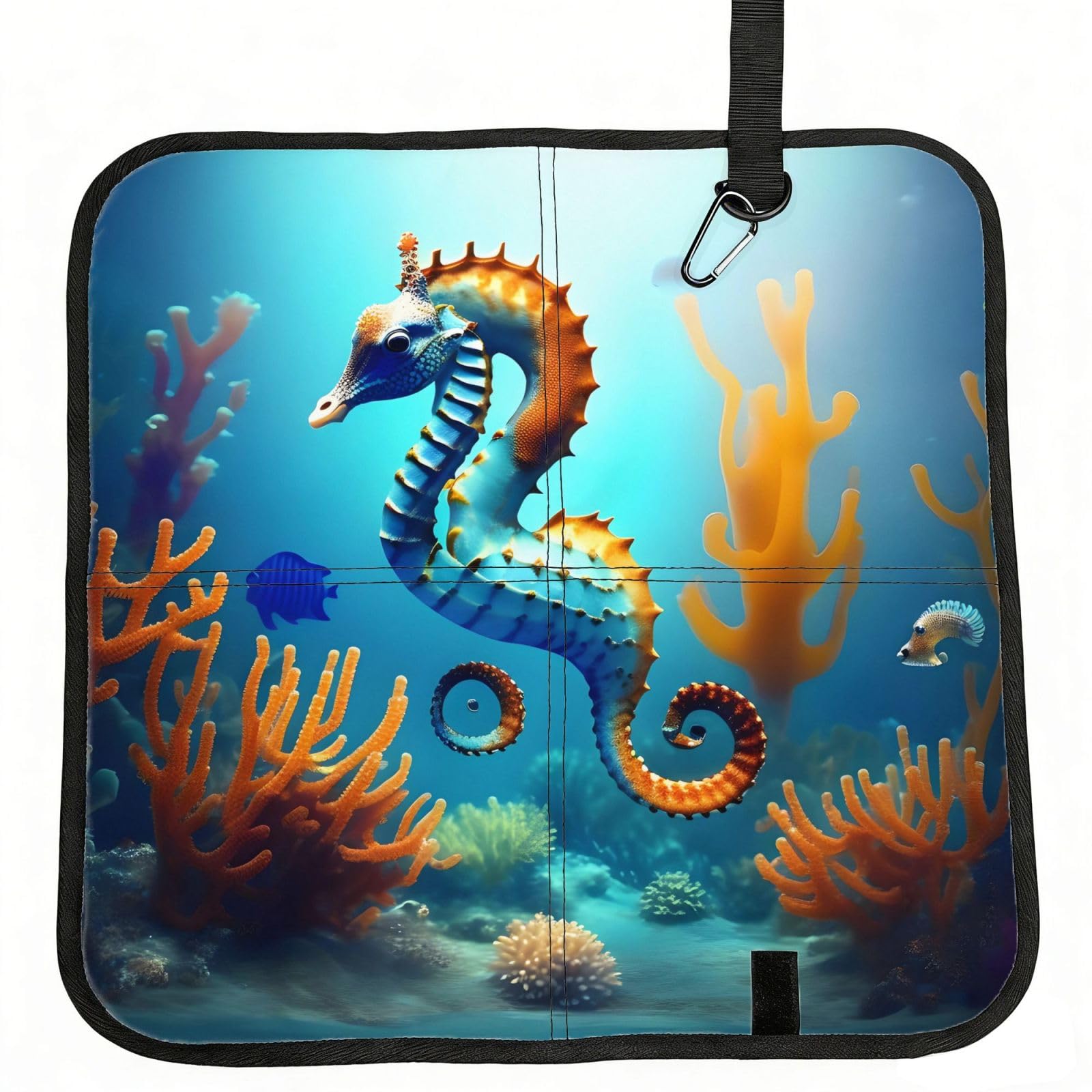MROWYC Seabed coral seahorse Printed Foldable Seat Cushion - Portable with Carabiner, for Stadium, Camping, Hiking