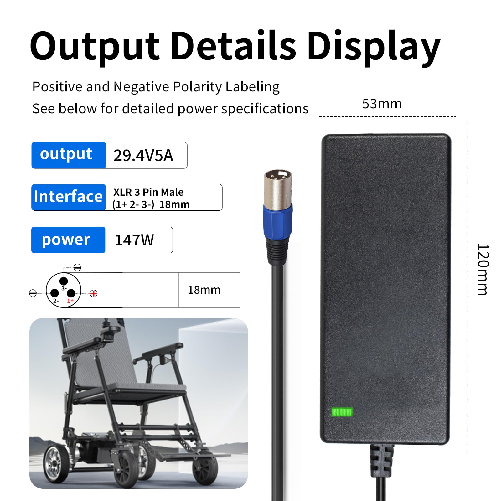 Ladegerät 29,4 V 2 A XLR für Lithium-Ionen-Akku 24 V – Ladegerät für Rollstuhl und elektrische Mobilität