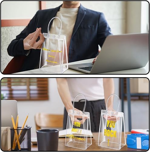 Miniatura 3 de Maitys 21 bolsas transparentes de regalo de agradecimiento a los empleados con asa de 5.12 x 7.48 pulgadas, pequeñas bolsas de PVC reutilizables
