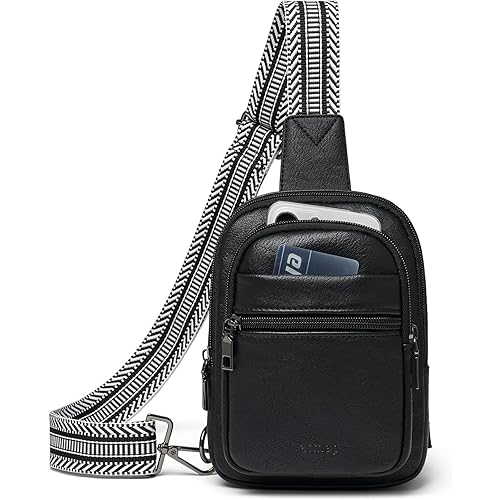 3L SMALL Sling Bag Fanny Packs For Women Men Mini Crossbody Chest Belt Travel Bag Purse Handbag Faux Leather Fashion Cute Black