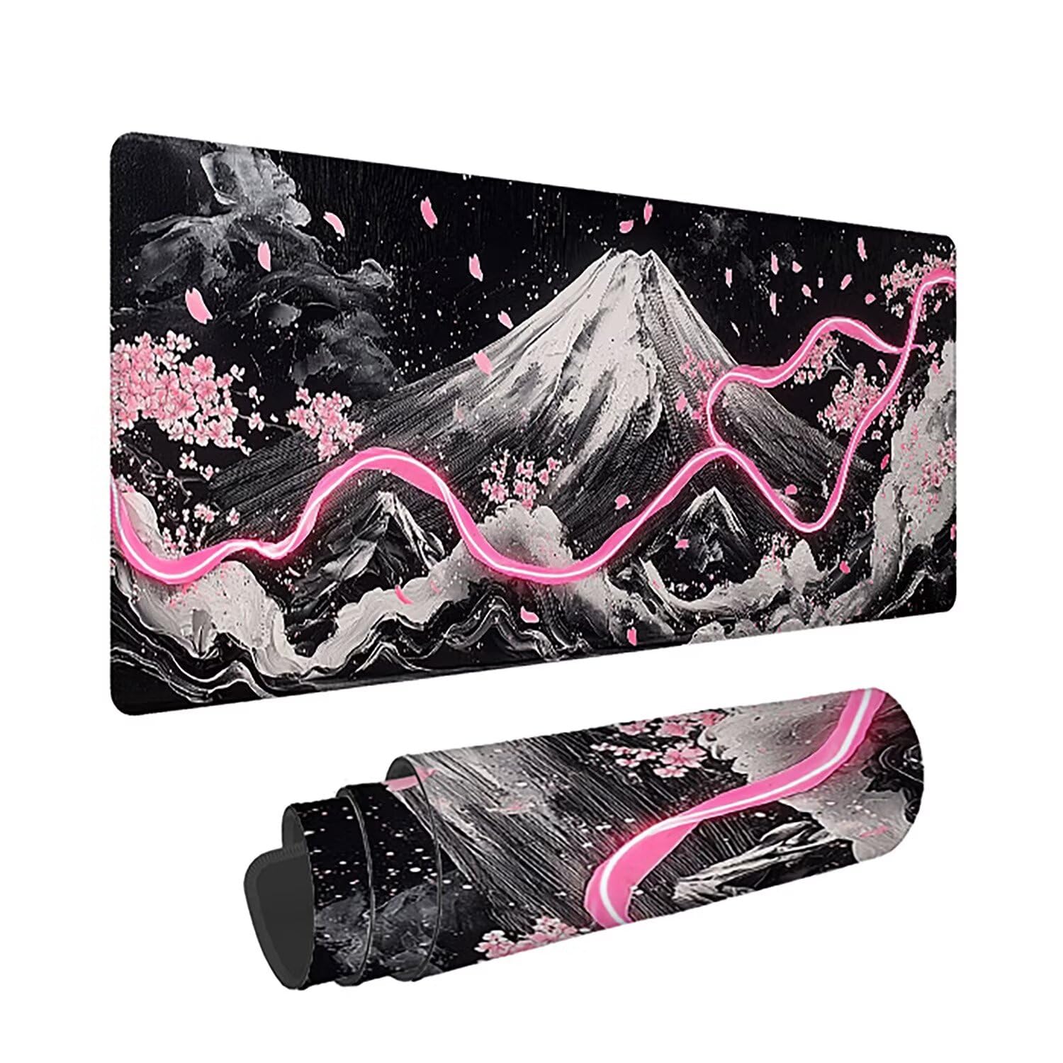 Podkładka pod mysz XXL, kwiaty wiśni, duża gamingowa podkładka pod mysz 1600 x 800 x 3 mm, wąwóz Mouse Pad ze szwami na krawędziach, ponadwymiarowa, antypoślizgowa gumowa podkładka pod mysz, podkładka