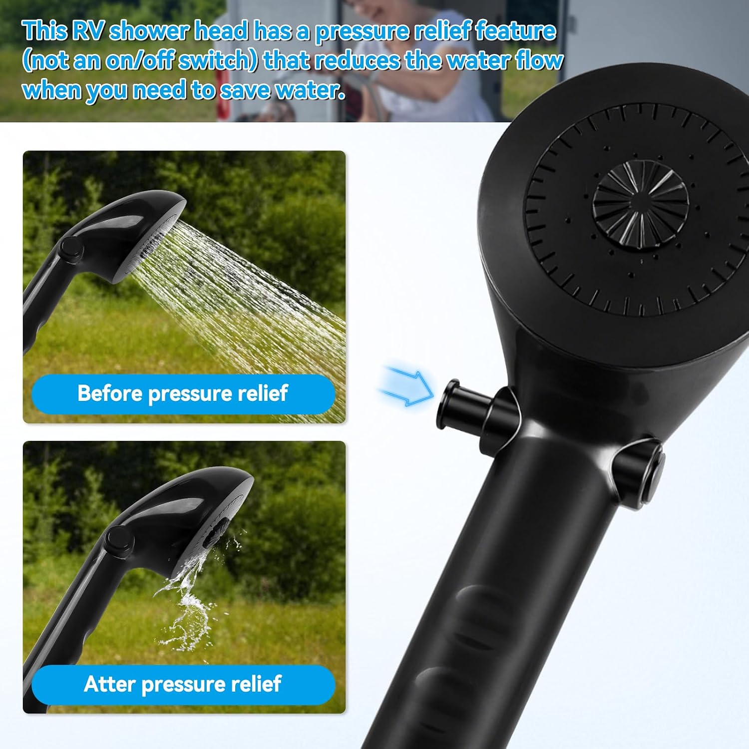 RV Shower Faucet Kit with Handheld Showerhead & Hose 4" On-Off RV Outdoor Shower Kits Leak & Rust Resistant for RV/Campers Travel Trailer Motorhome (Black)