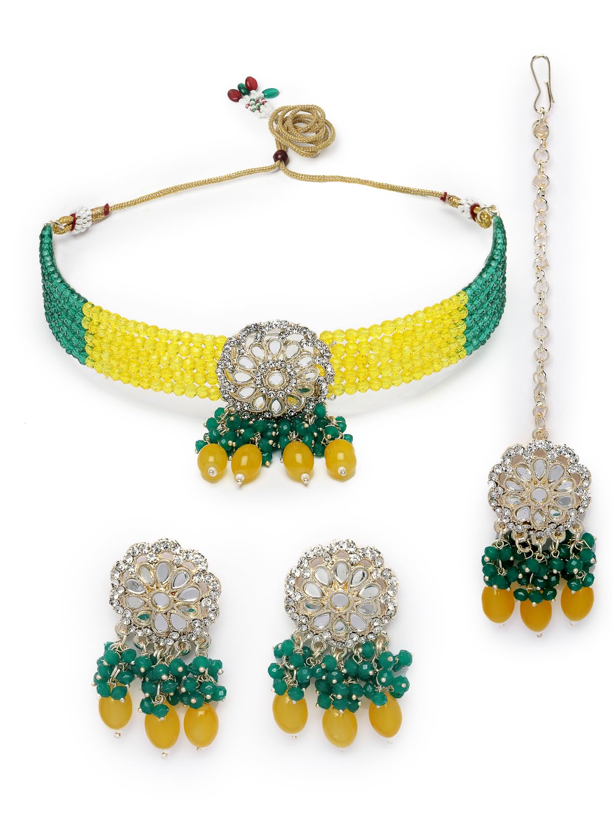 Studio Sukkhi Impressive Gold Plated Kundan Studded Yellow Green Multistrand Choker Necklace Set With Studs Earrings And Maangtika | Jewellery Set For Women And Girls (NS105819) (B0CPLZ3Z2X) Amazon Price History, Amazon Price Tracker