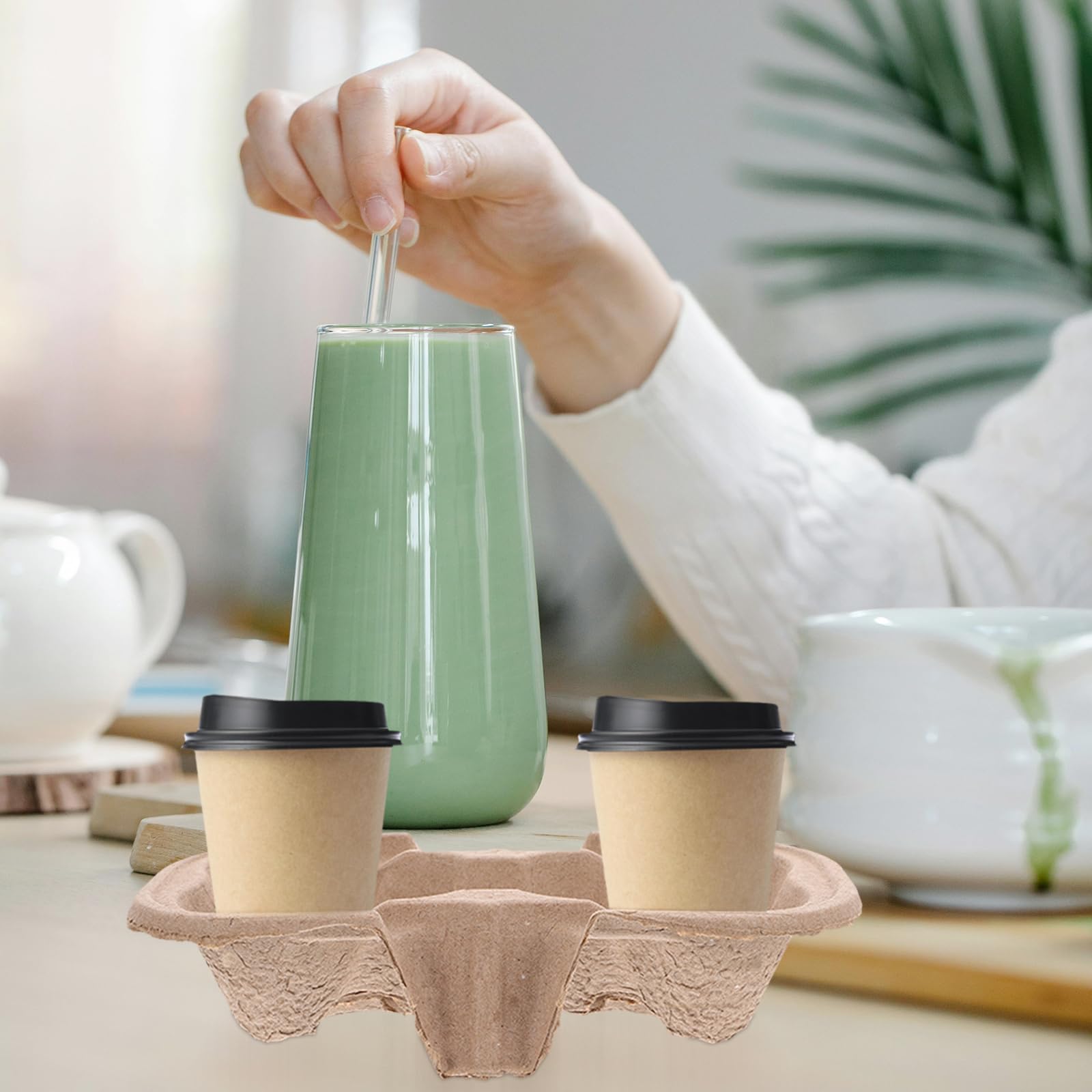MAGICLULU Porte-Gobelet À Emporter 50 Pièces Plateau Porte-Boissons Jetable en Pâte À Papier Support Gobelets À Emporter pour 2 Tasses Livraison De Boissons Restaurants Pique-Niques