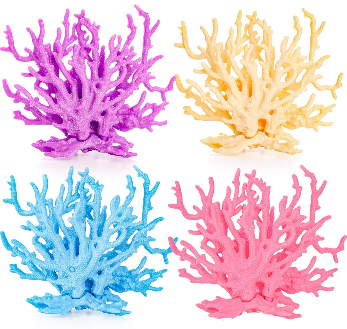4 Pack Artificial Aquarium Coral Decor, Plastic Faux Coral Reef Decorative Cute Fish Tank Decorations, Under The Sea Centerpiece Realistic Ocean Plant Ornaments for Party, Living Room