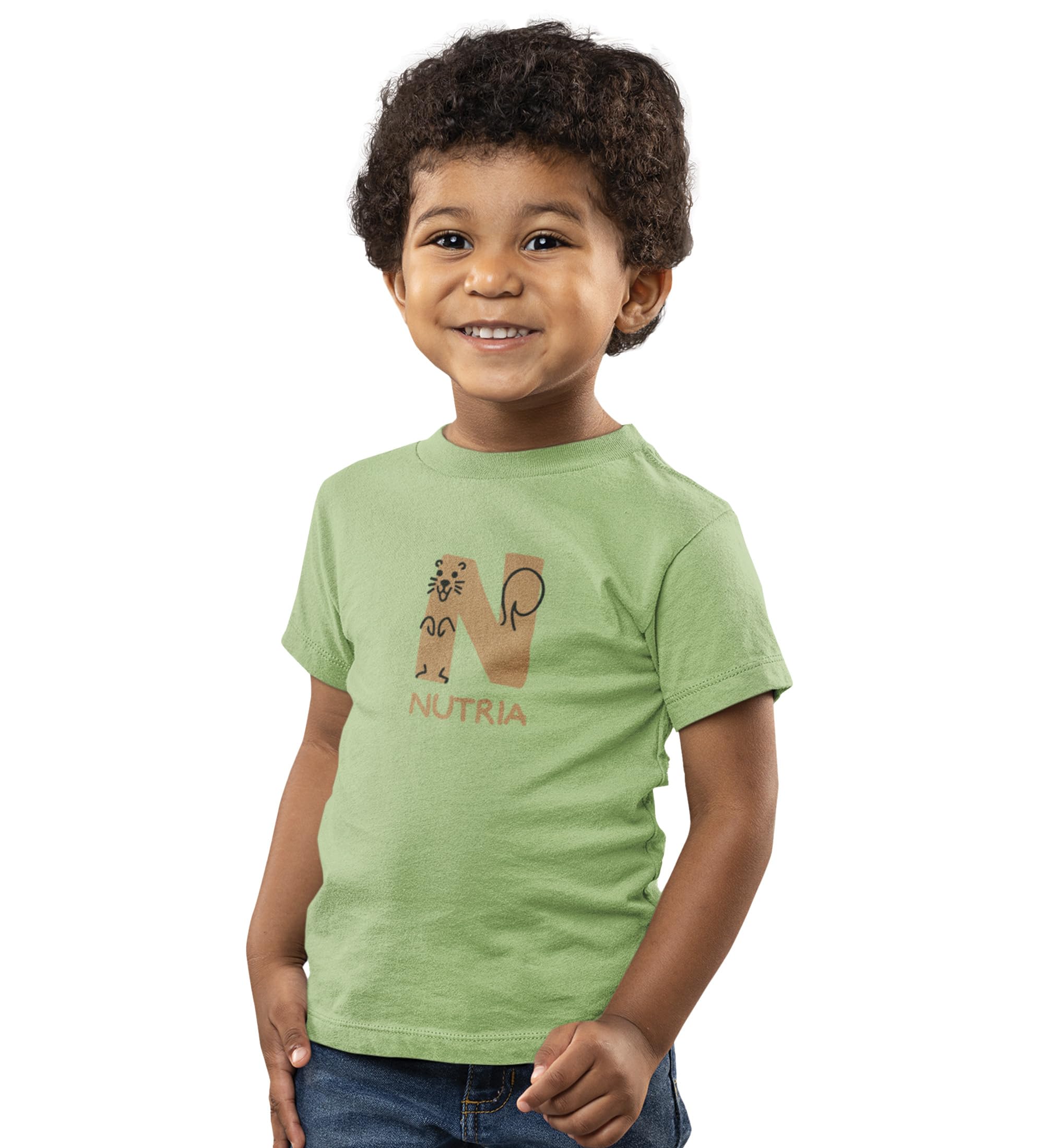 NeviCollections Naughty Nutria, Boys Round Neck Blended Cotton Tshirt (Olive)