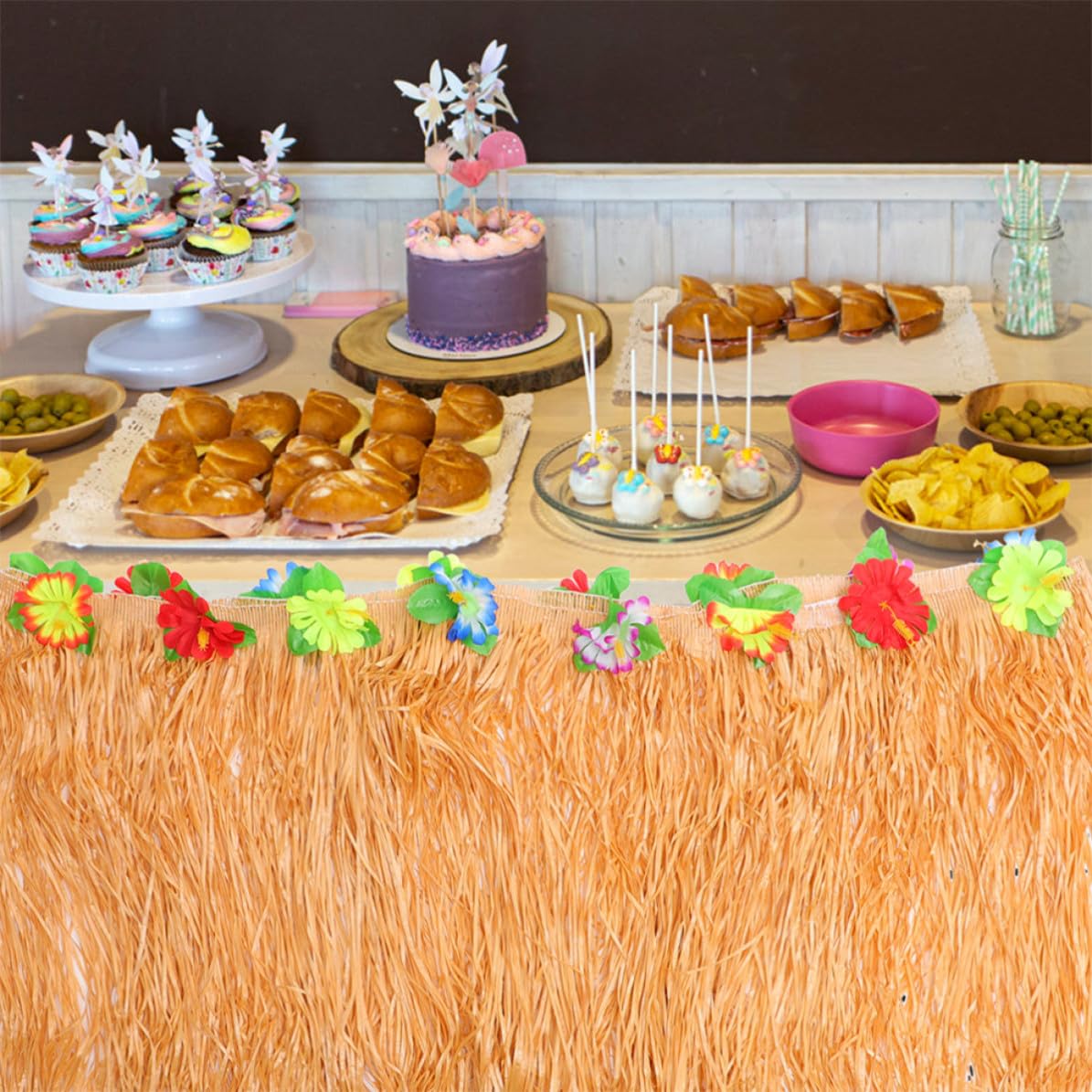 2 Pezzi Gonna per Tavolo Hawaiana Grande Nappe, Oro