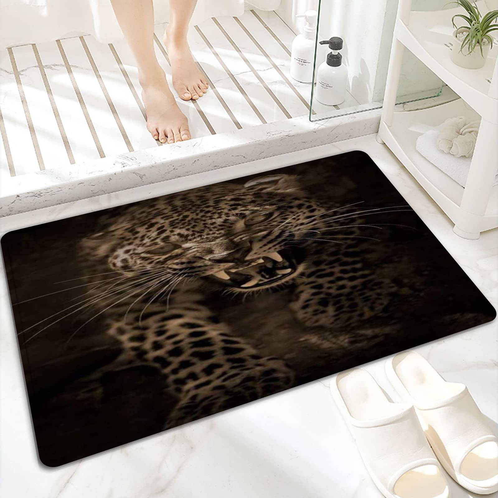 Tappeto Da Bagno Antiscivolo In Microfibra 60x100 Cm - Stampa Leopardo - Morbido E Ultra Assorbente, Lavabile In Lavatrice