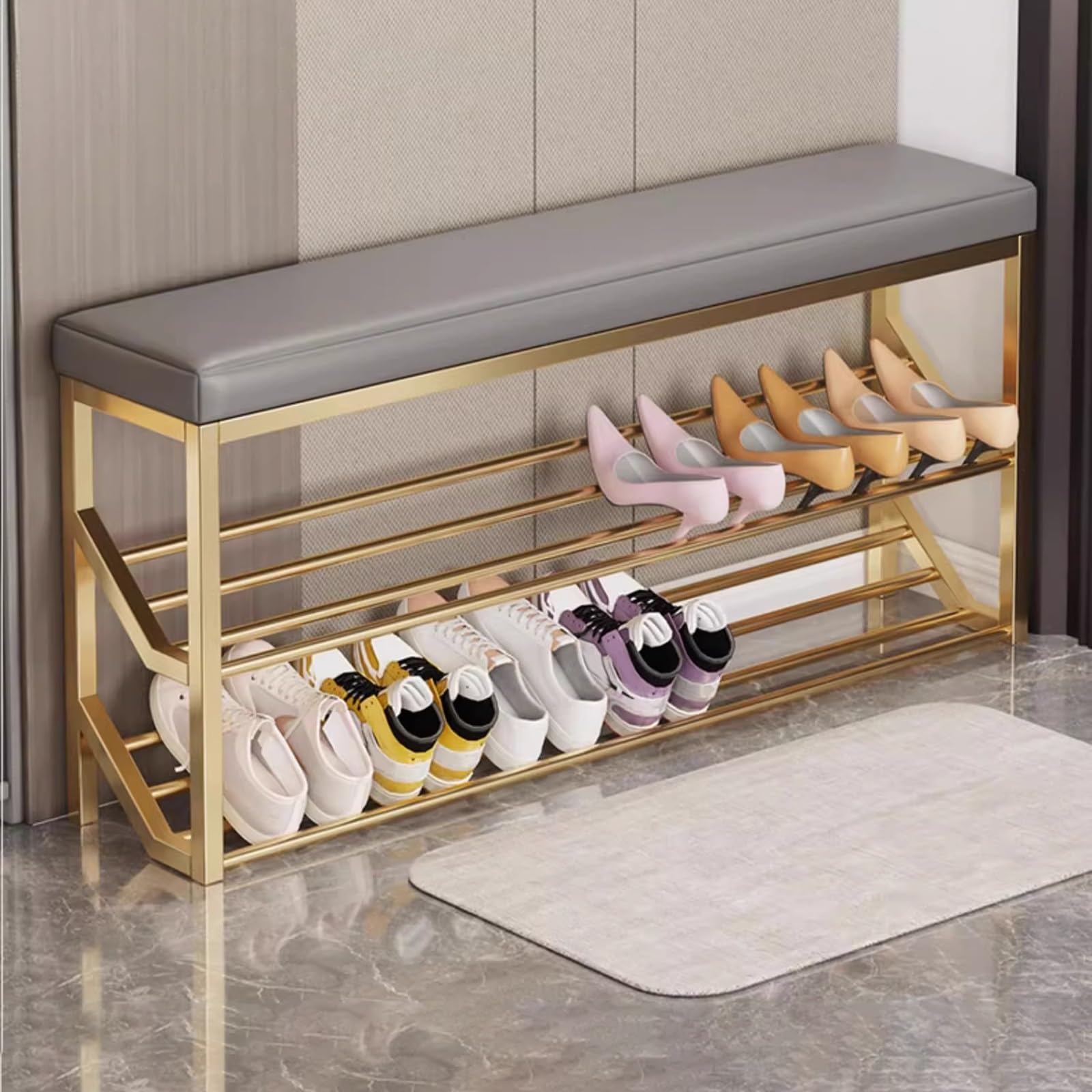 Banc porte-chaussures rembourré et stable pour ranger vos souliers